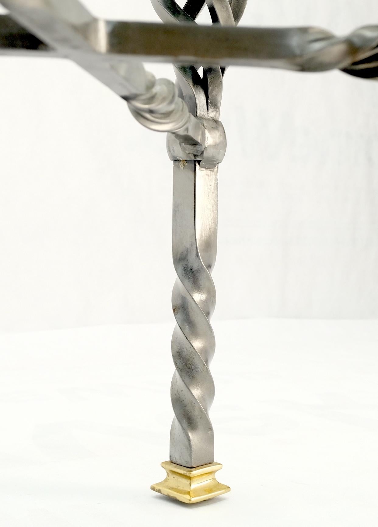 EstablishedLines Wrought Iron Art Ornament Brass Tips Feet Oval Glass Top Side End Coffee Table