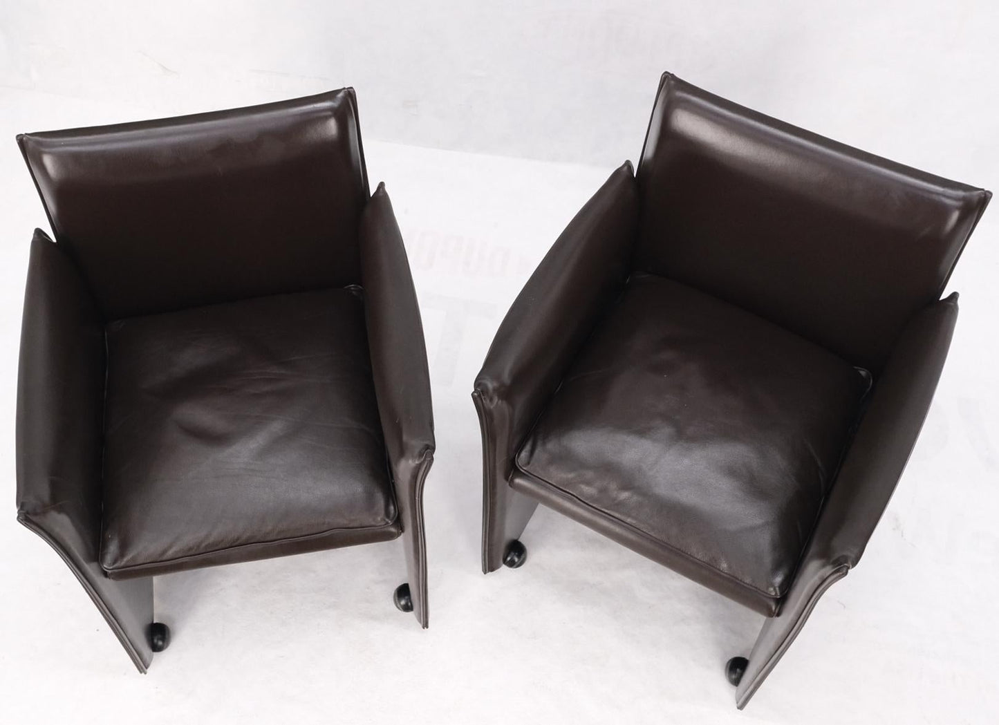 EstablishedLines Pair of Dark Brown Plum Leather Break Side Chairs Mario Bellini for Cassina Mint