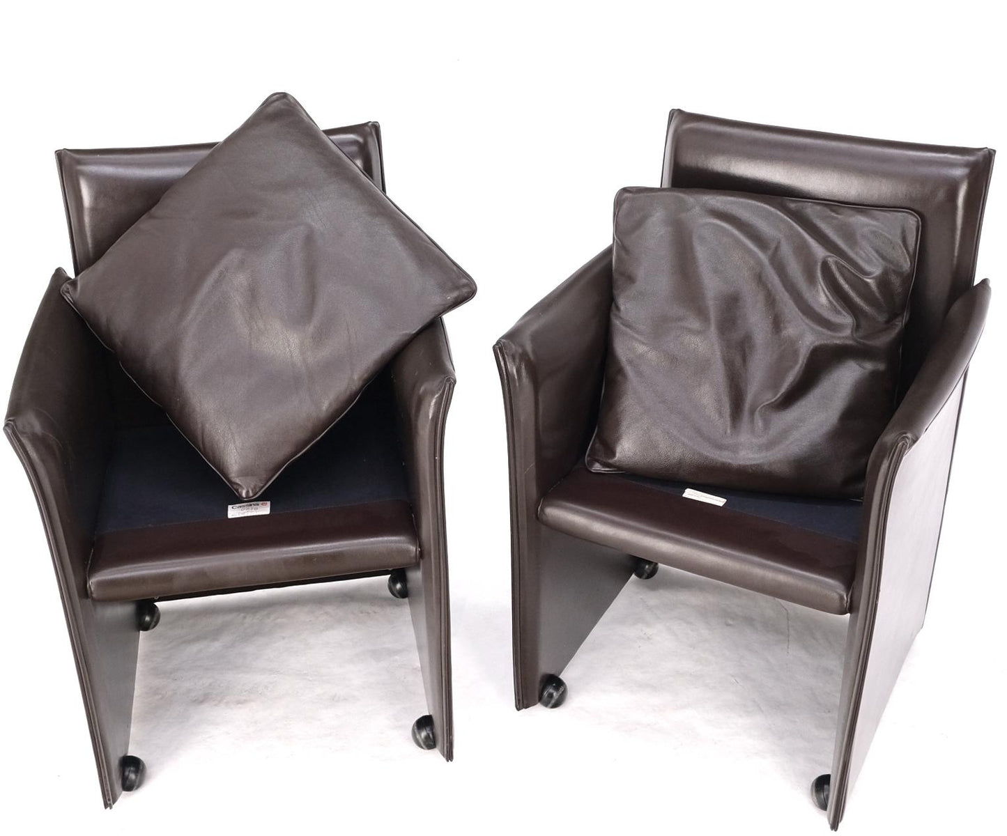 EstablishedLines Pair of Dark Brown Plum Leather Break Side Chairs Mario Bellini for Cassina Mint