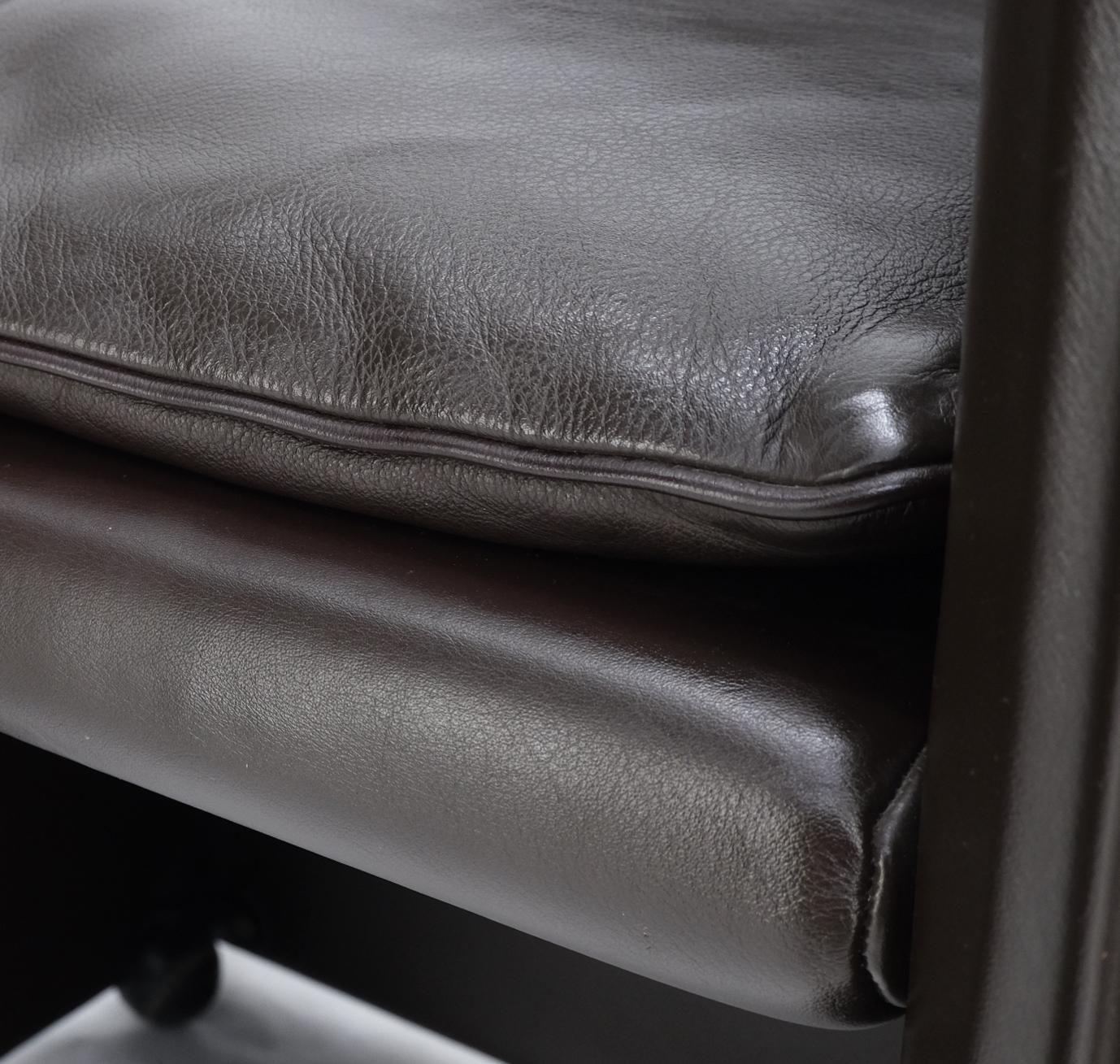 EstablishedLines Pair of Dark Brown Plum Leather Break Side Chairs Mario Bellini for Cassina Mint