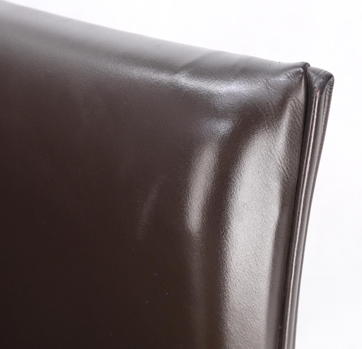 EstablishedLines Pair of Dark Brown Plum Leather Break Side Chairs Mario Bellini for Cassina Mint