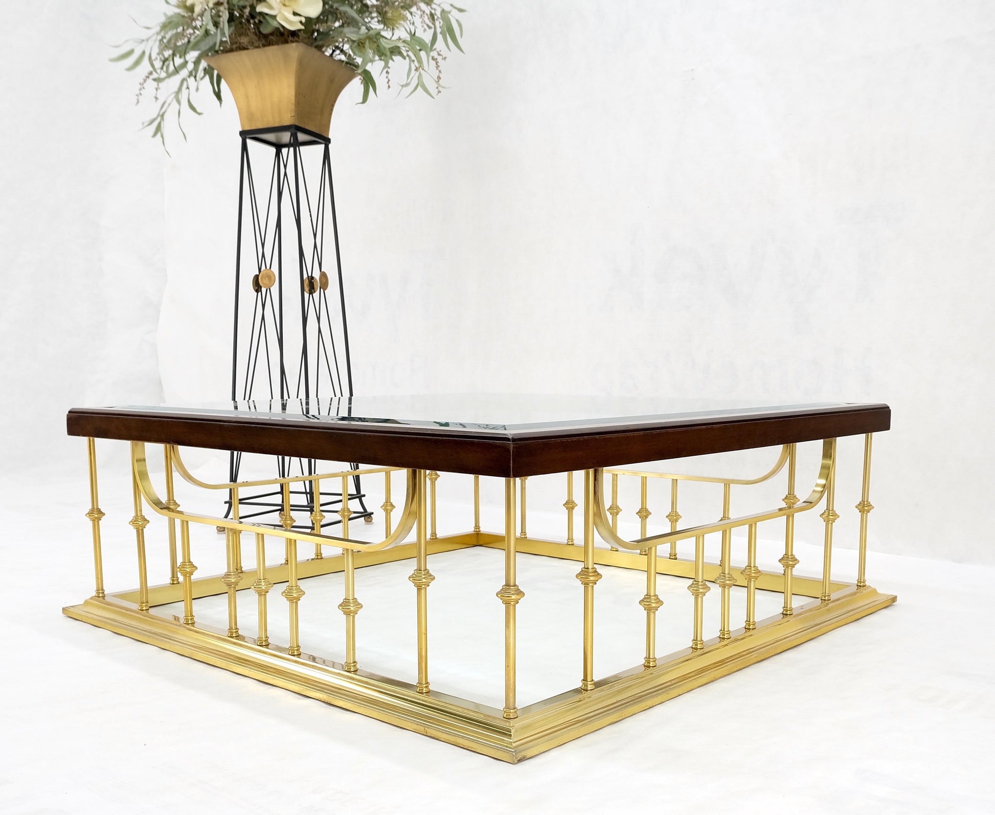 EstablishedLines Fireplace Area Style Metal Base Midcentury Square Glass Top Coffee Table Mint!