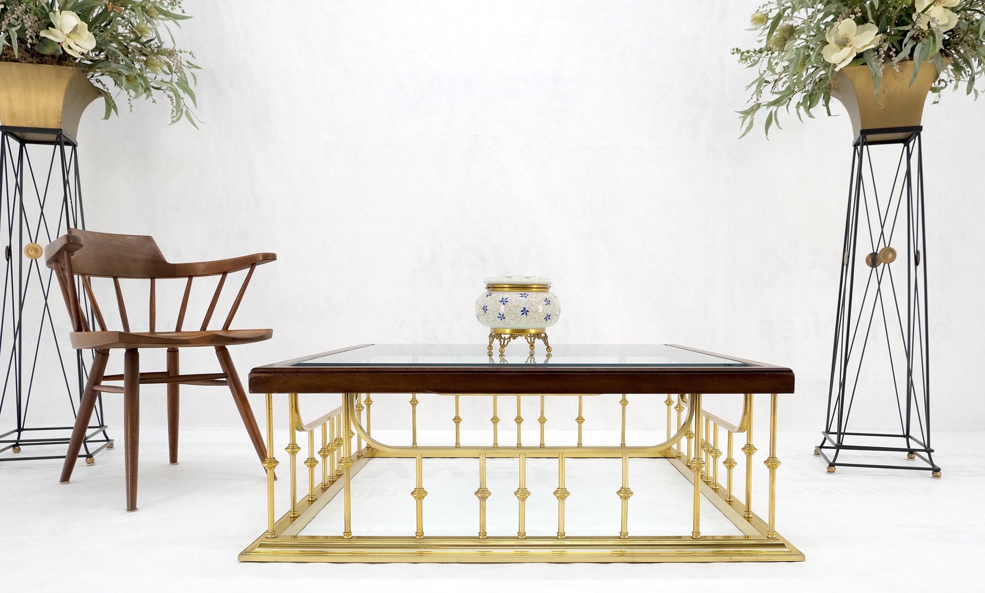 EstablishedLines Fireplace Area Style Metal Base Midcentury Square Glass Top Coffee Table Mint!