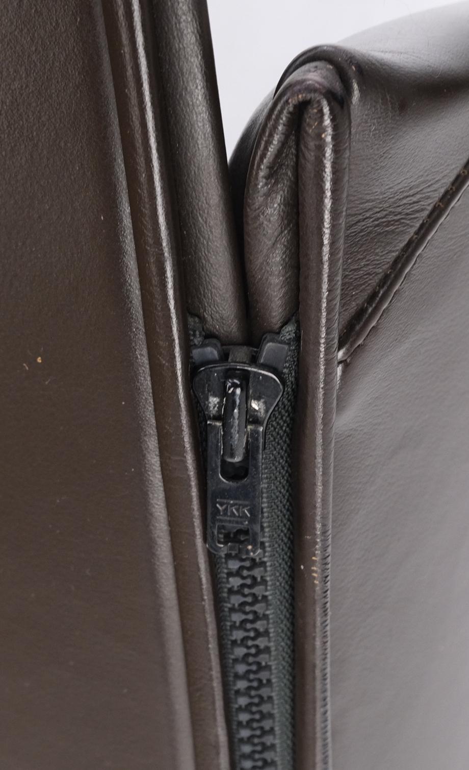 EstablishedLines Pair of Dark Brown Plum Leather Break Side Chairs Mario Bellini for Cassina Mint