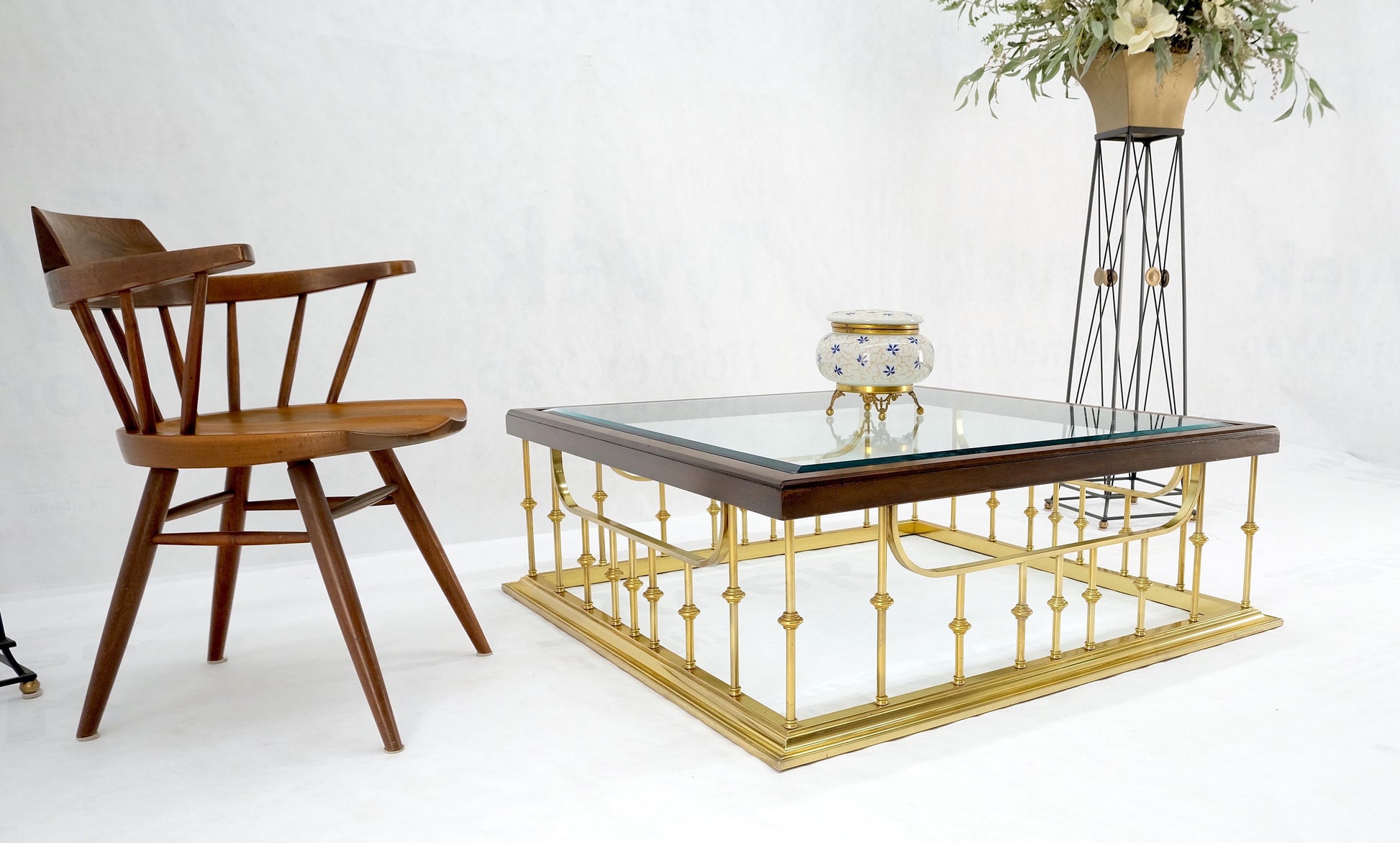 EstablishedLines Fireplace Area Style Metal Base Midcentury Square Glass Top Coffee Table Mint!