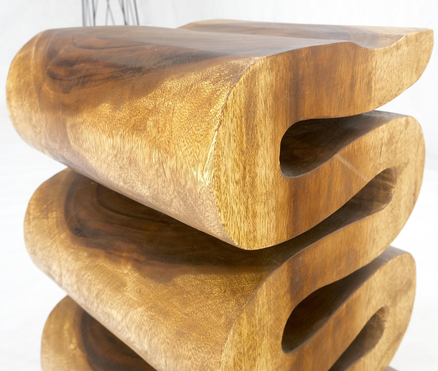 EstablishedLines Snake Shape One Piece Carved Solid Walnut Square Top Stool Side Table Stand MINT
