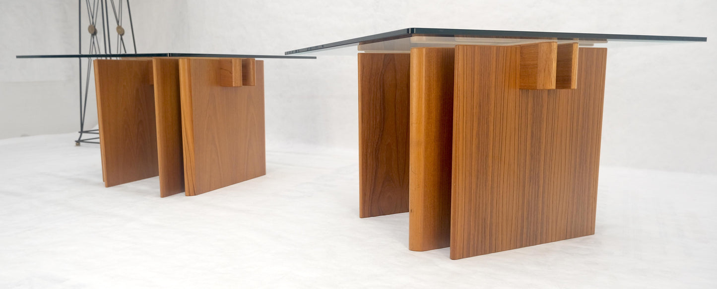 EstablishedLines Pair Danish Teak Mid Century Modern Glass Tops End Side Lamp Tables Stands Mint