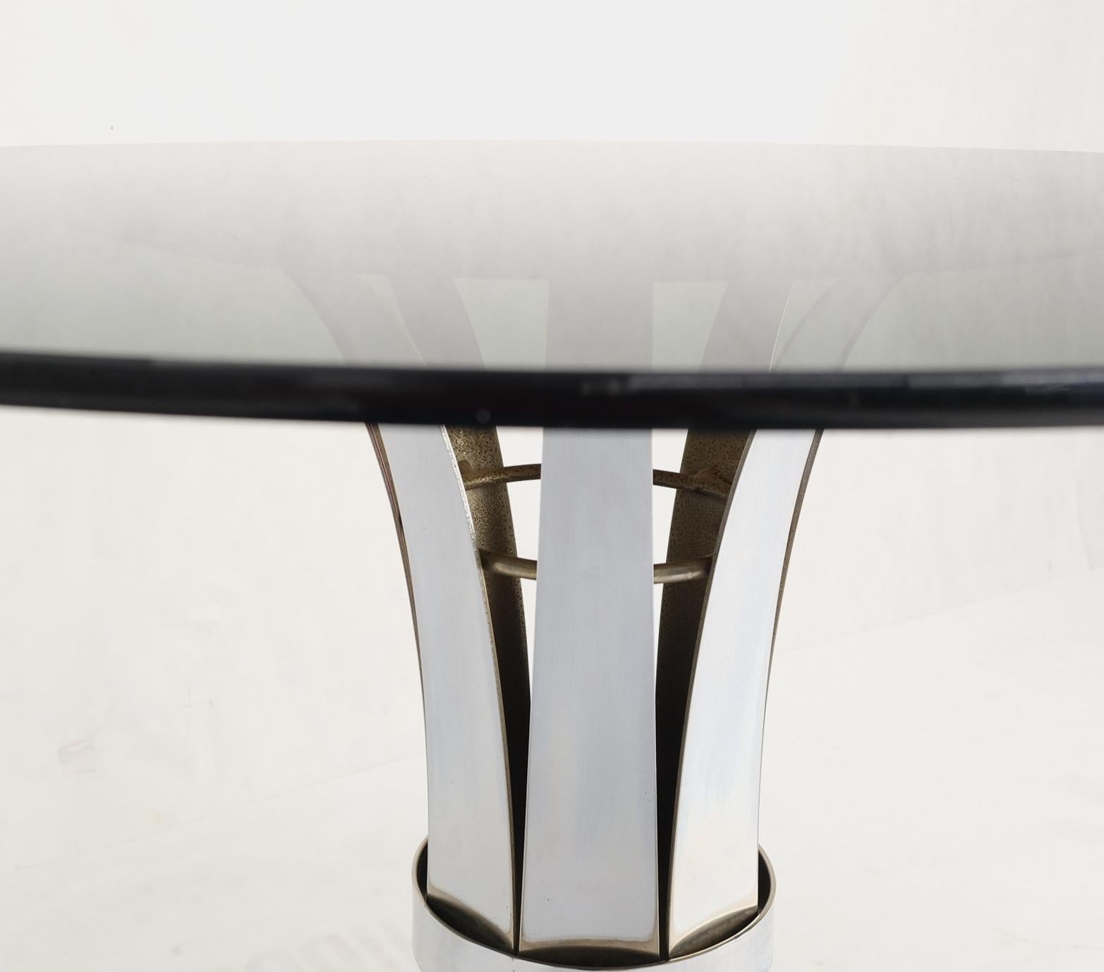 EstablishedLines Russel Woodard Polished Aluminum Base Round Smoked Glass Top Dining Cafe Table