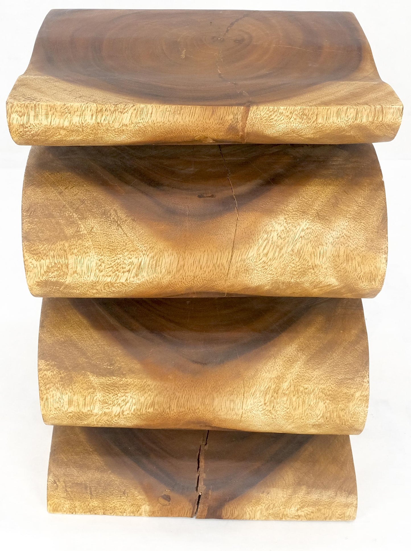 EstablishedLines Snake Shape One Piece Carved Solid Walnut Square Top Stool Side Table Stand MINT