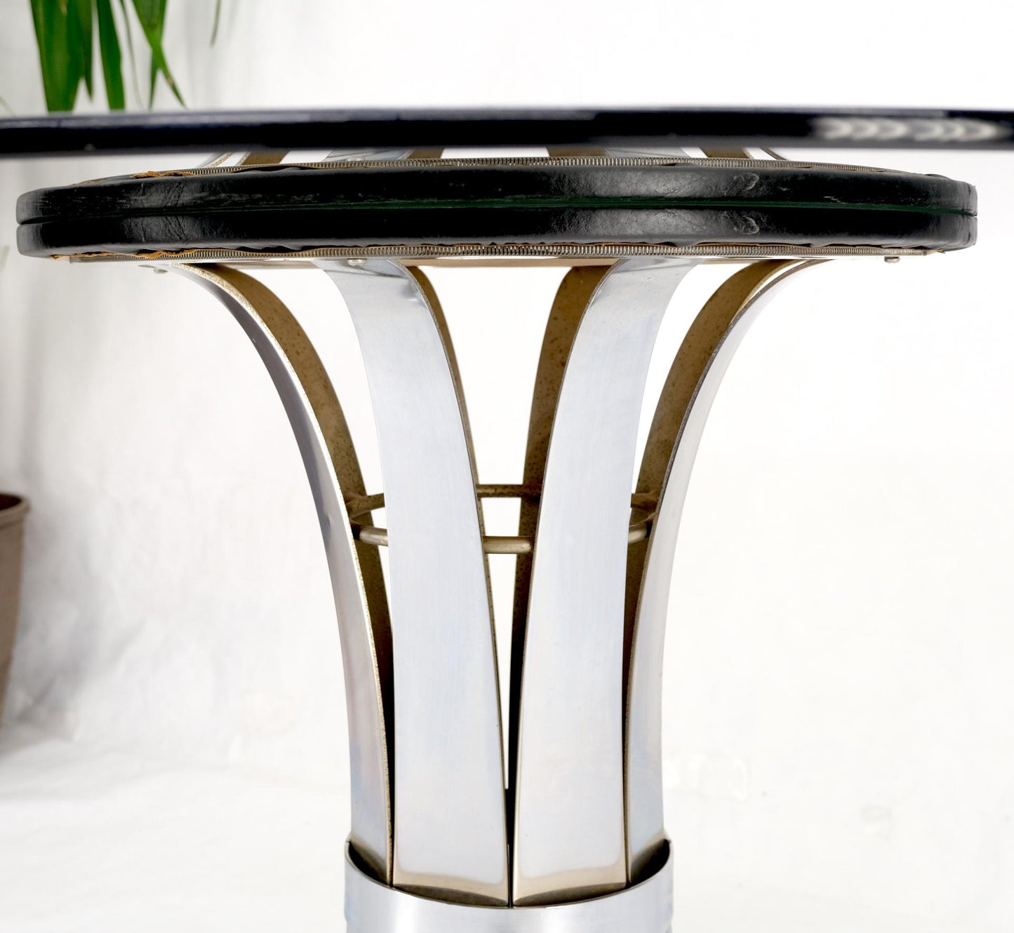EstablishedLines Russel Woodard Polished Aluminum Base Round Smoked Glass Top Dining Cafe Table