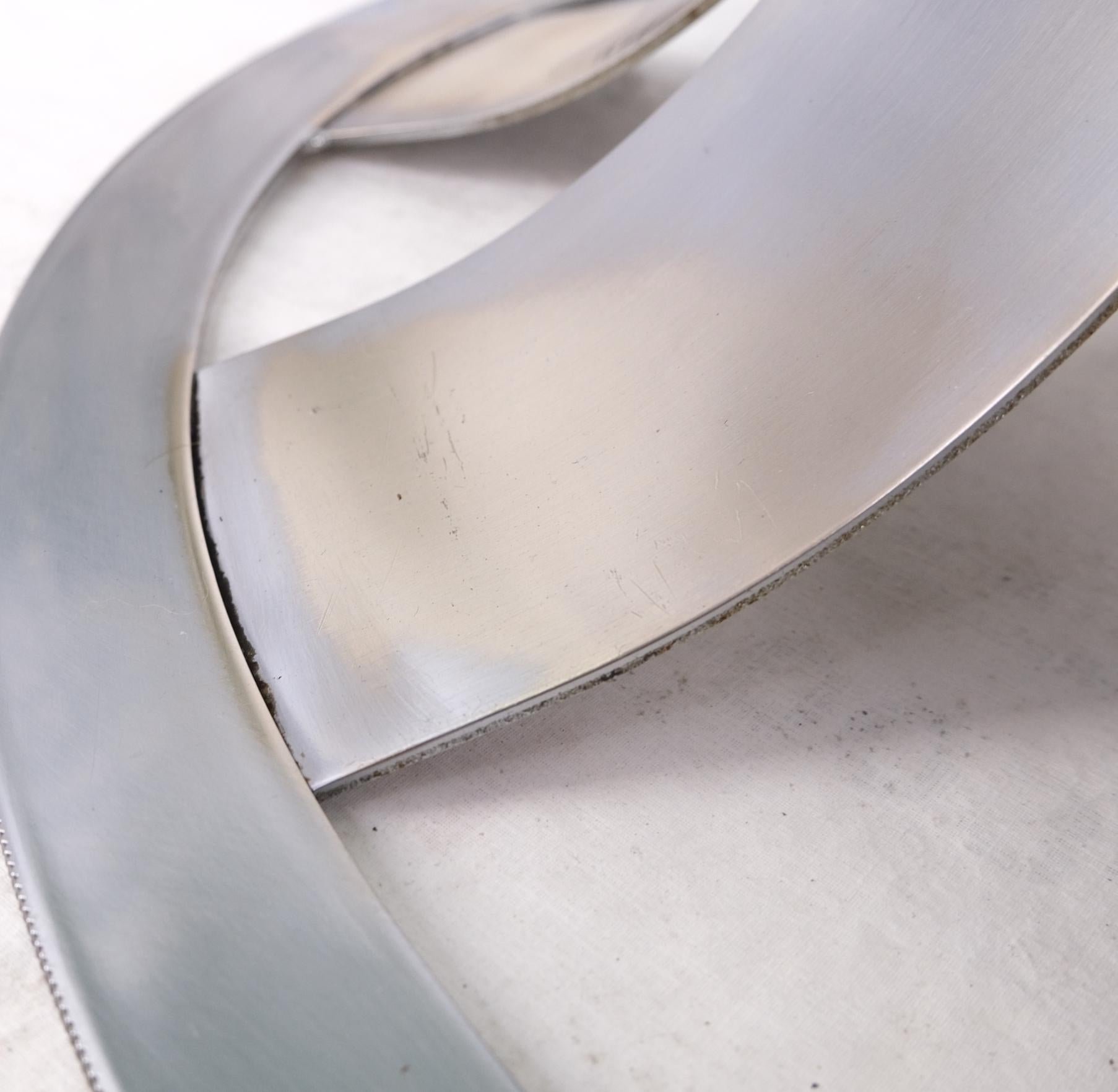 EstablishedLines Russel Woodard Polished Aluminum Base Round Smoked Glass Top Dining Cafe Table