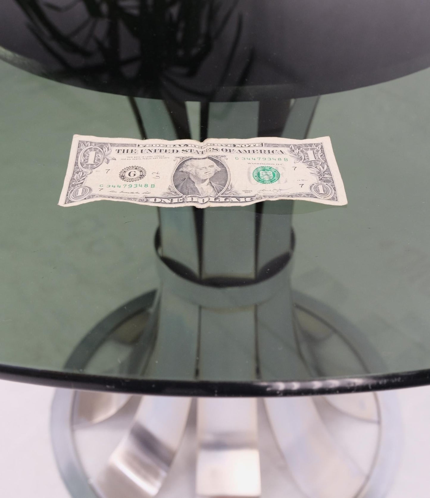 EstablishedLines Russel Woodard Polished Aluminum Base Round Smoked Glass Top Dining Cafe Table