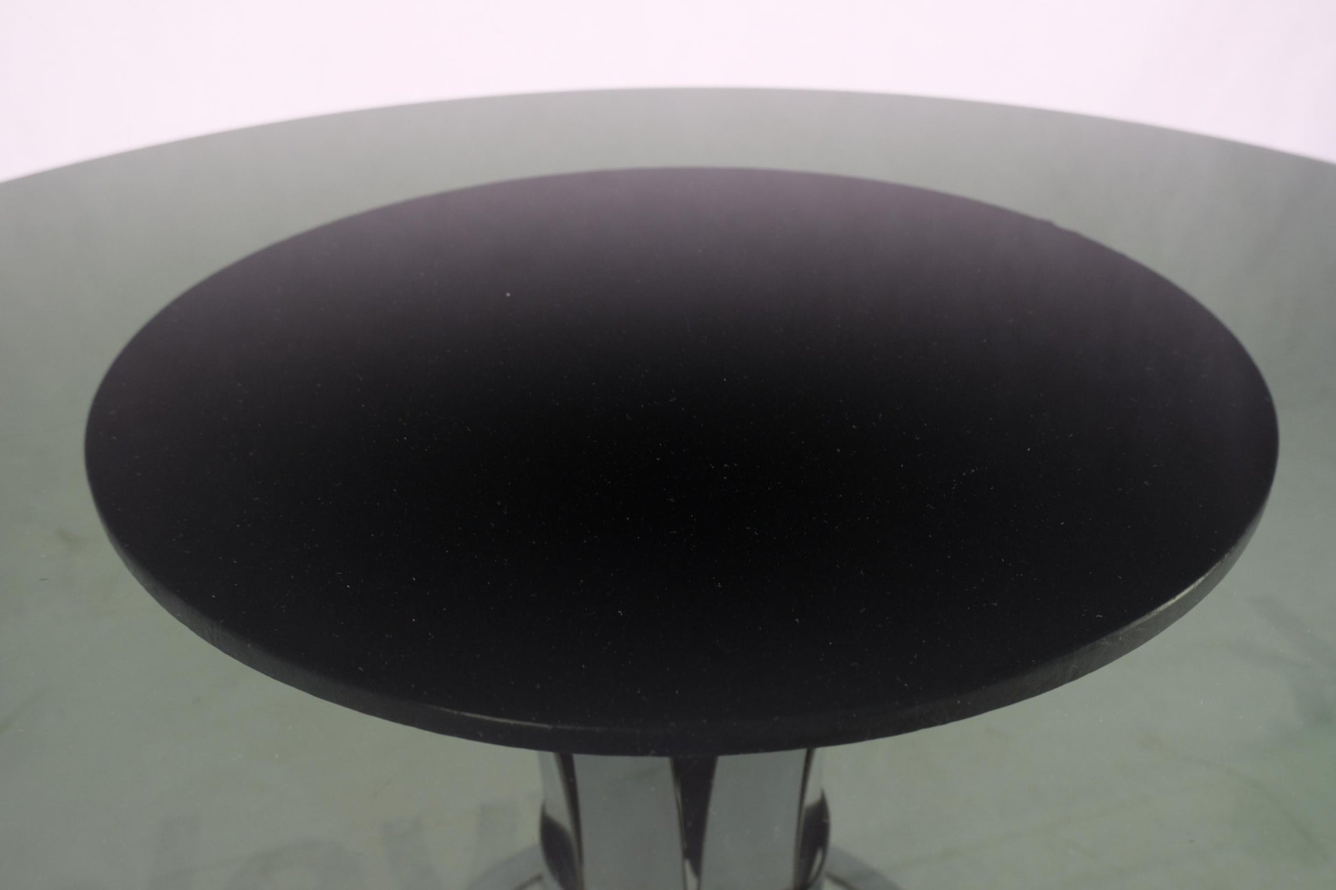 EstablishedLines Russel Woodard Polished Aluminum Base Round Smoked Glass Top Dining Cafe Table