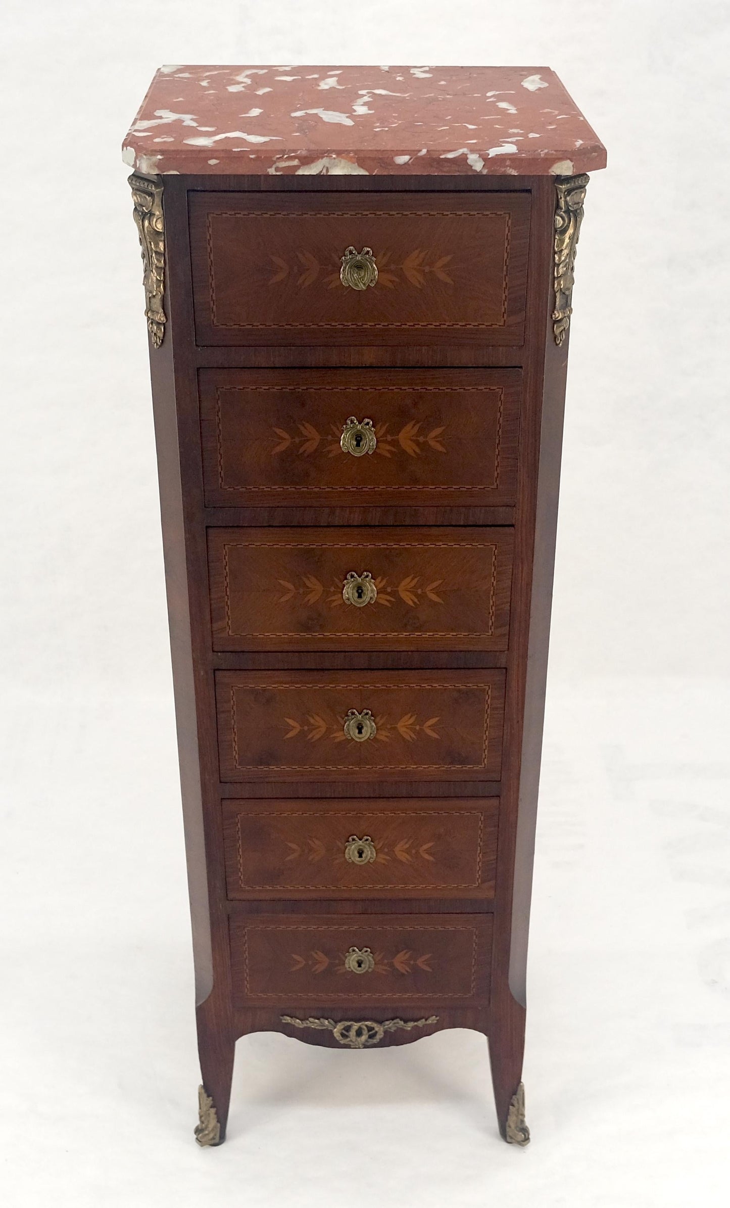 EstablishedLines Rouge Marble Top 6 Drawers w/ Dovetails French Louis XV Lingerie Chest Dresser