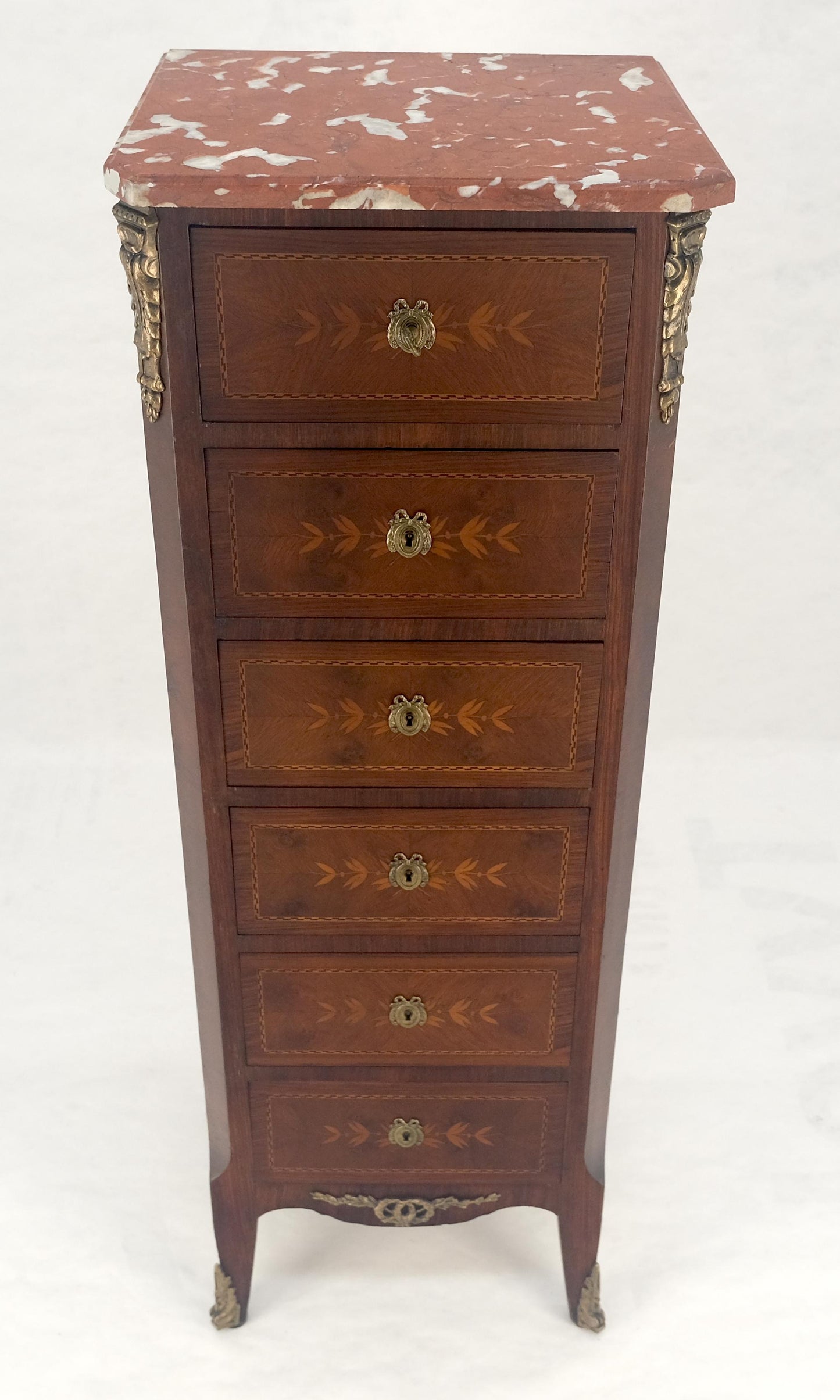 EstablishedLines Rouge Marble Top 6 Drawers w/ Dovetails French Louis XV Lingerie Chest Dresser