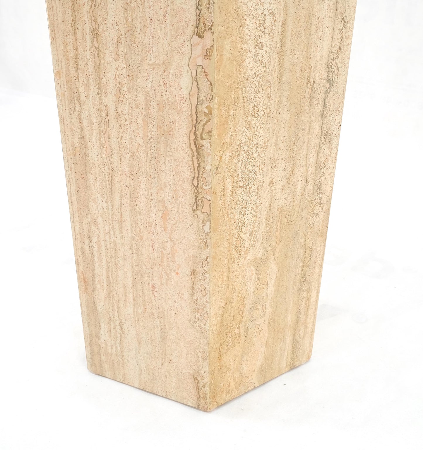 EstablishedLines Hexagon Italian Travertine Base Glass Rond Top Mid-Century Modern Dining Table