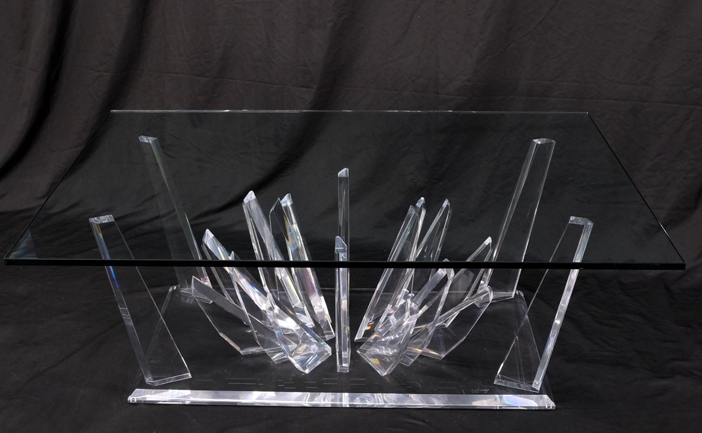 EstablishedLines Lucite "Ice Crystals" Base Rectangle Glass Top Mid-Century Modern Coffee Table