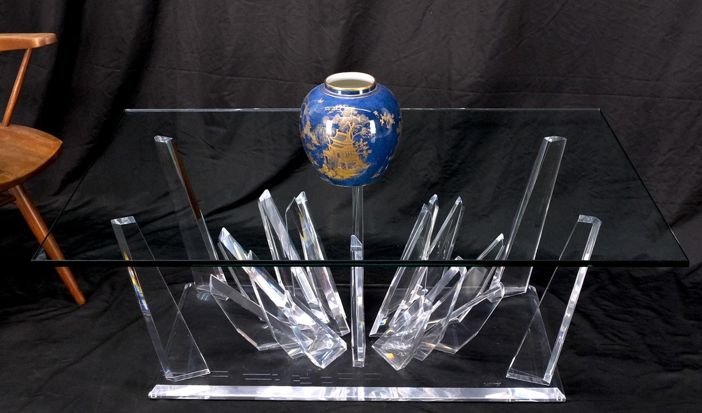EstablishedLines Lucite "Ice Crystals" Base Rectangle Glass Top Mid-Century Modern Coffee Table