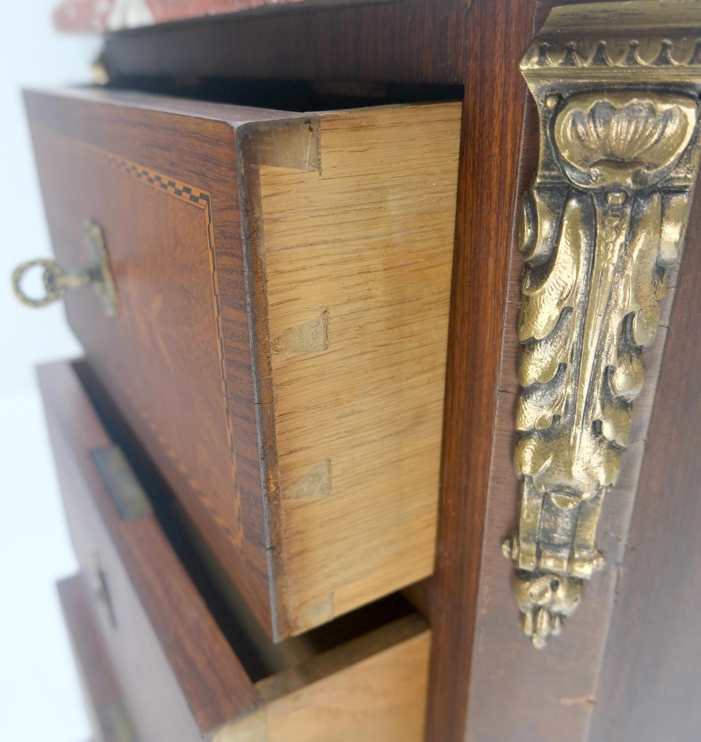 EstablishedLines Rouge Marble Top 6 Drawers w/ Dovetails French Louis XV Lingerie Chest Dresser