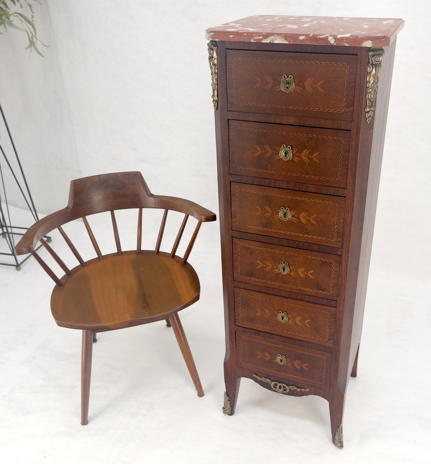 EstablishedLines Rouge Marble Top 6 Drawers w/ Dovetails French Louis XV Lingerie Chest Dresser