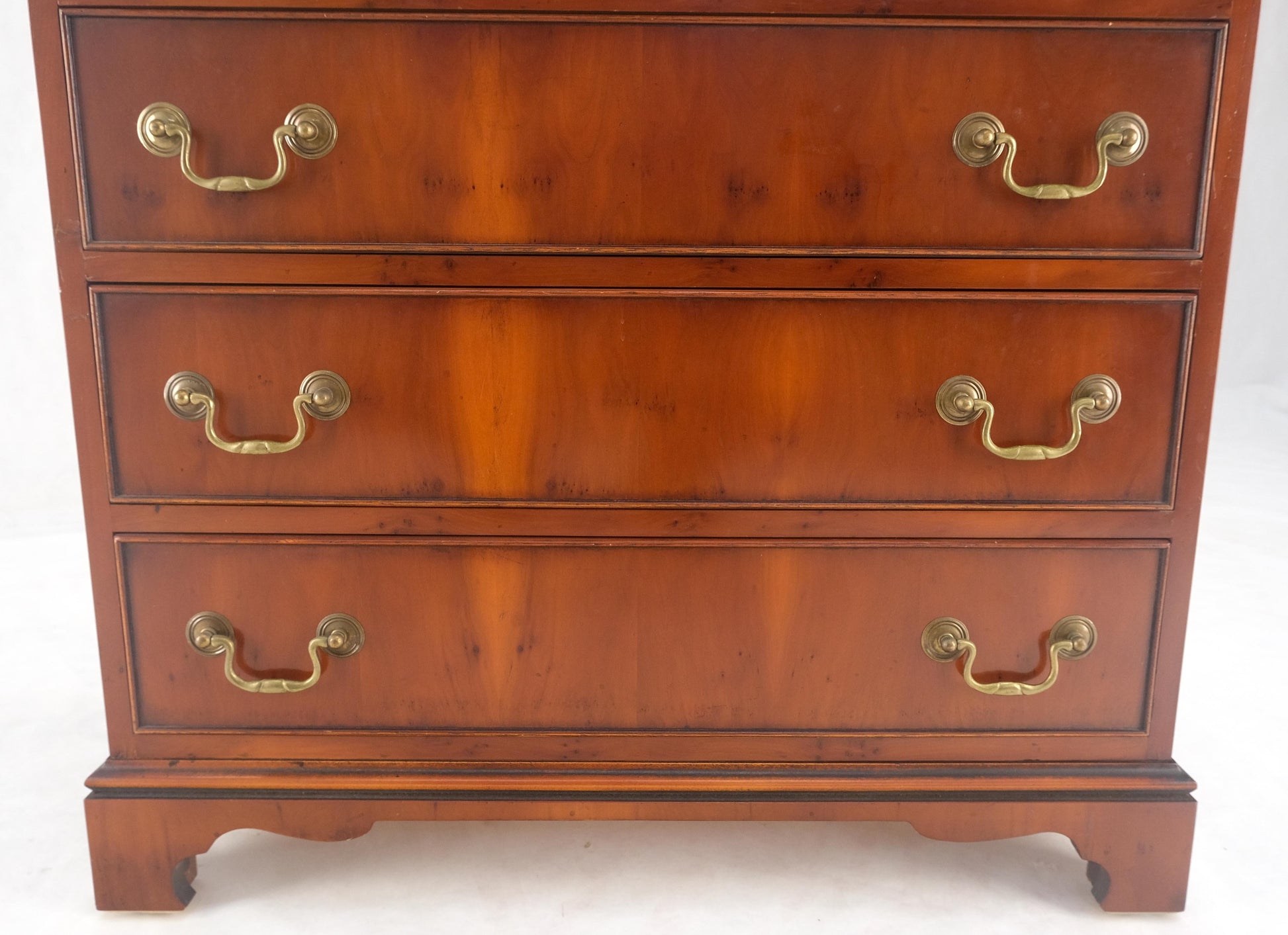 EstablishedLines Yew Wood Leather Top Drop Front Secretary Desk 3 Drawers Brass Hardware MINT!
