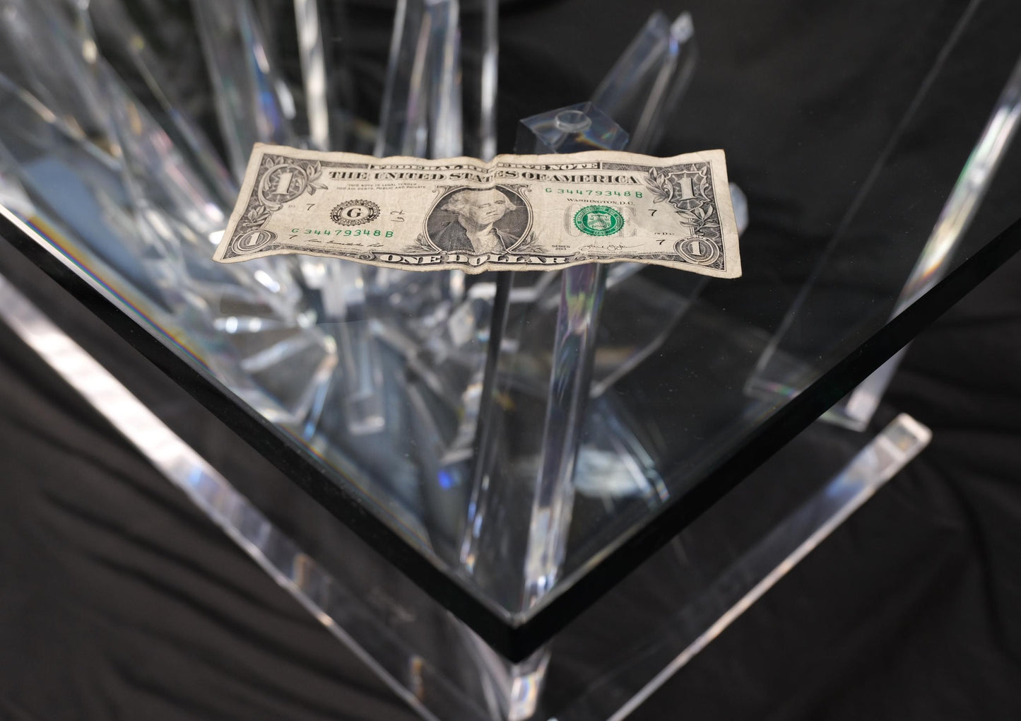 EstablishedLines Lucite "Ice Crystals" Base Rectangle Glass Top Mid-Century Modern Coffee Table