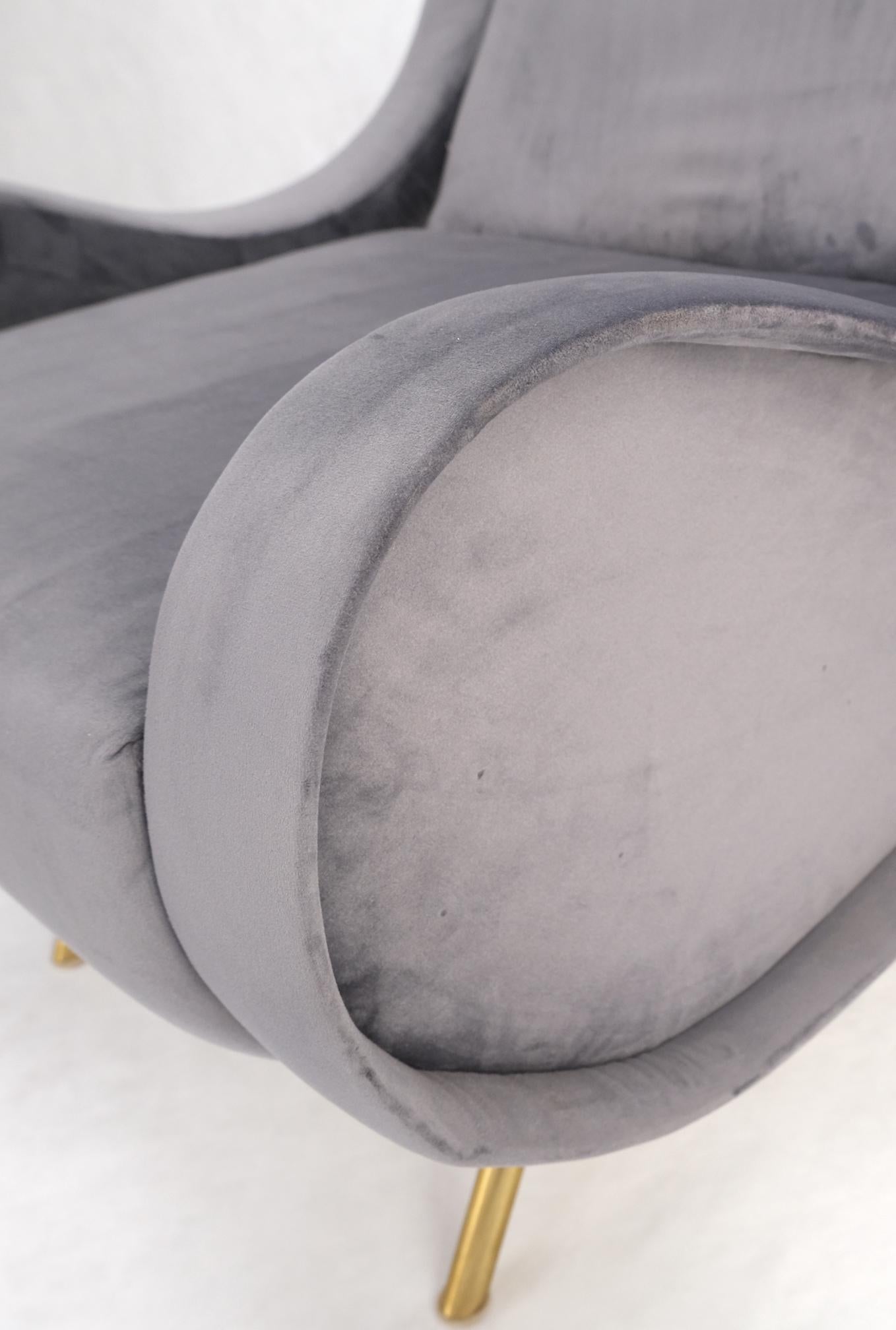 EstablishedLines Pair Italian Mid-Century Modern Brass Legs Grey Arm Lounge Chairs