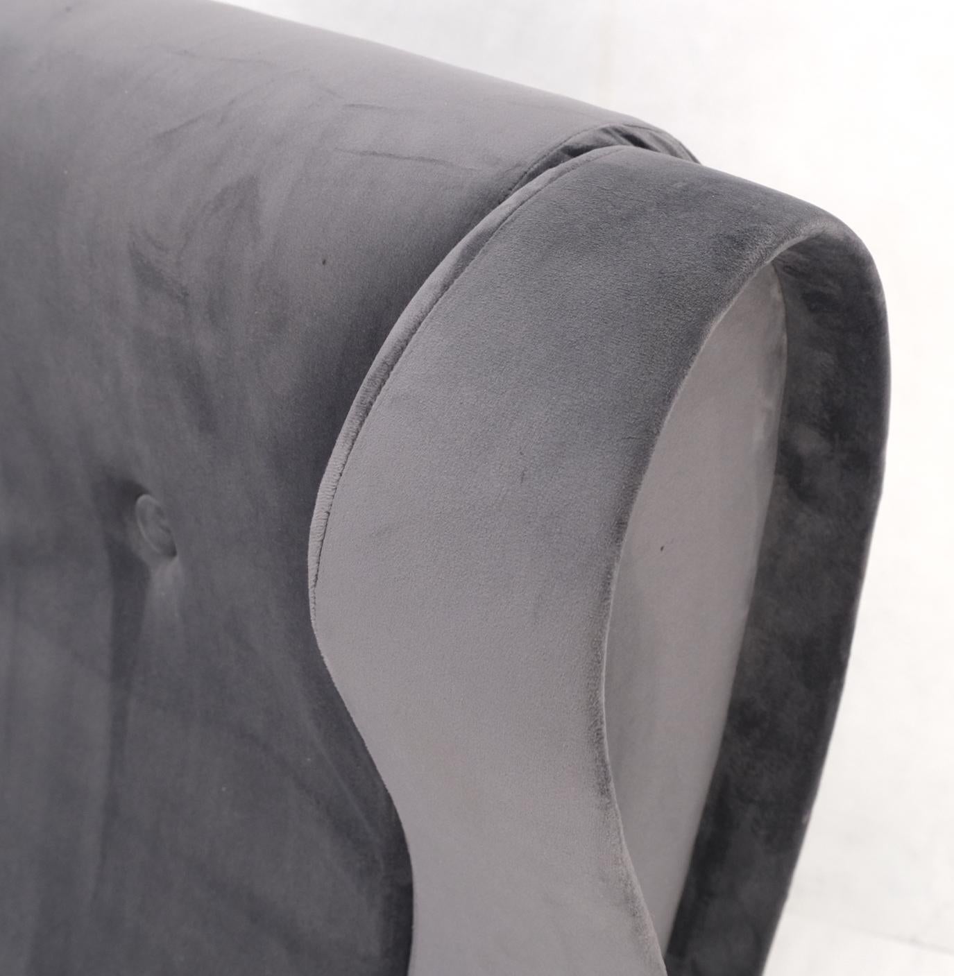 EstablishedLines Pair Italian Mid-Century Modern Brass Legs Grey Arm Lounge Chairs