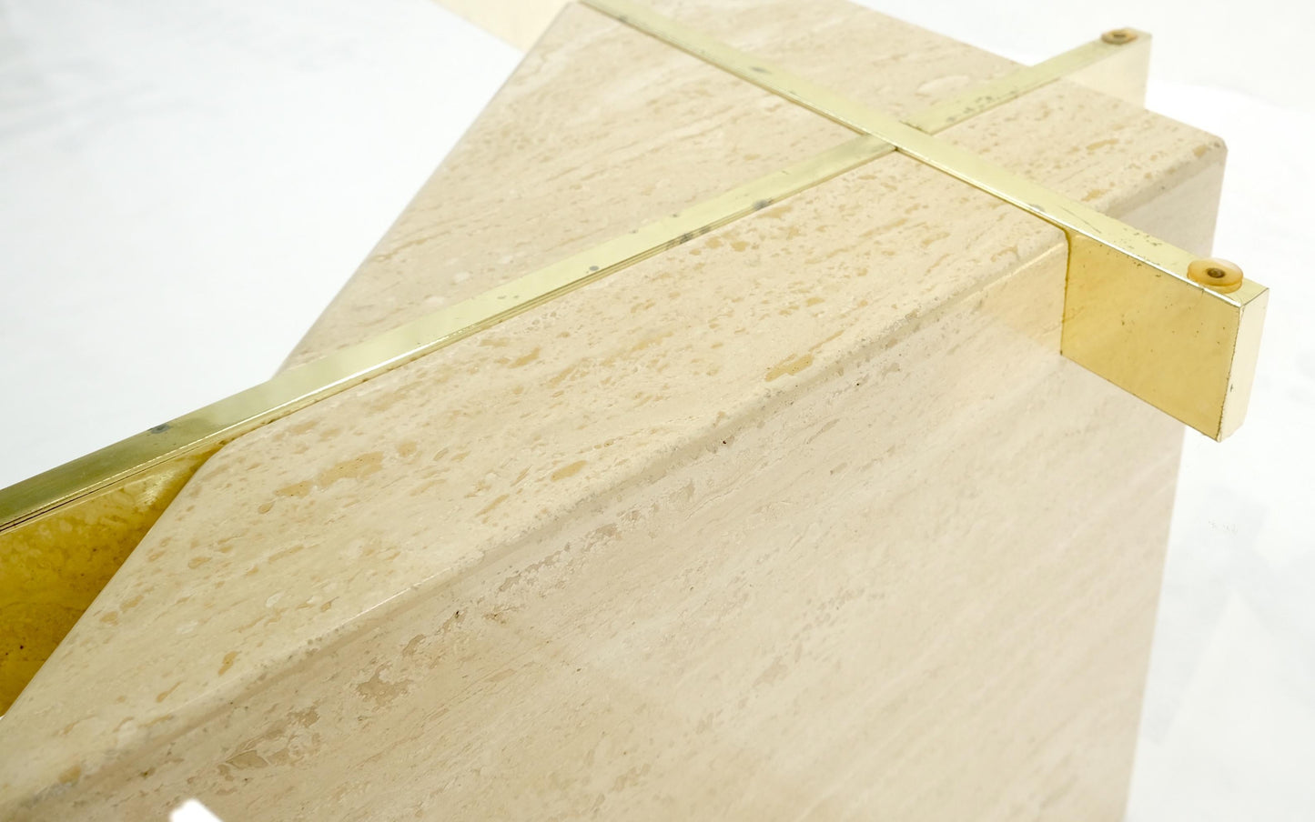 EstablishedLines Travertine Cube Base Square Glass Top Italian Mid-Century Modern Coffee Table