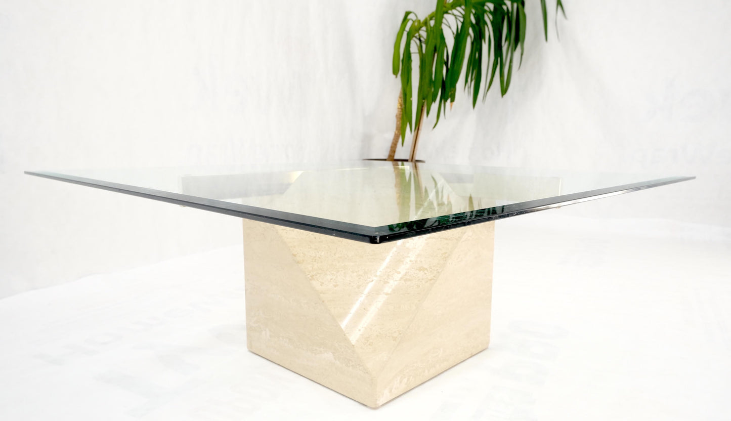EstablishedLines Travertine Cube Base Square Glass Top Italian Mid-Century Modern Coffee Table