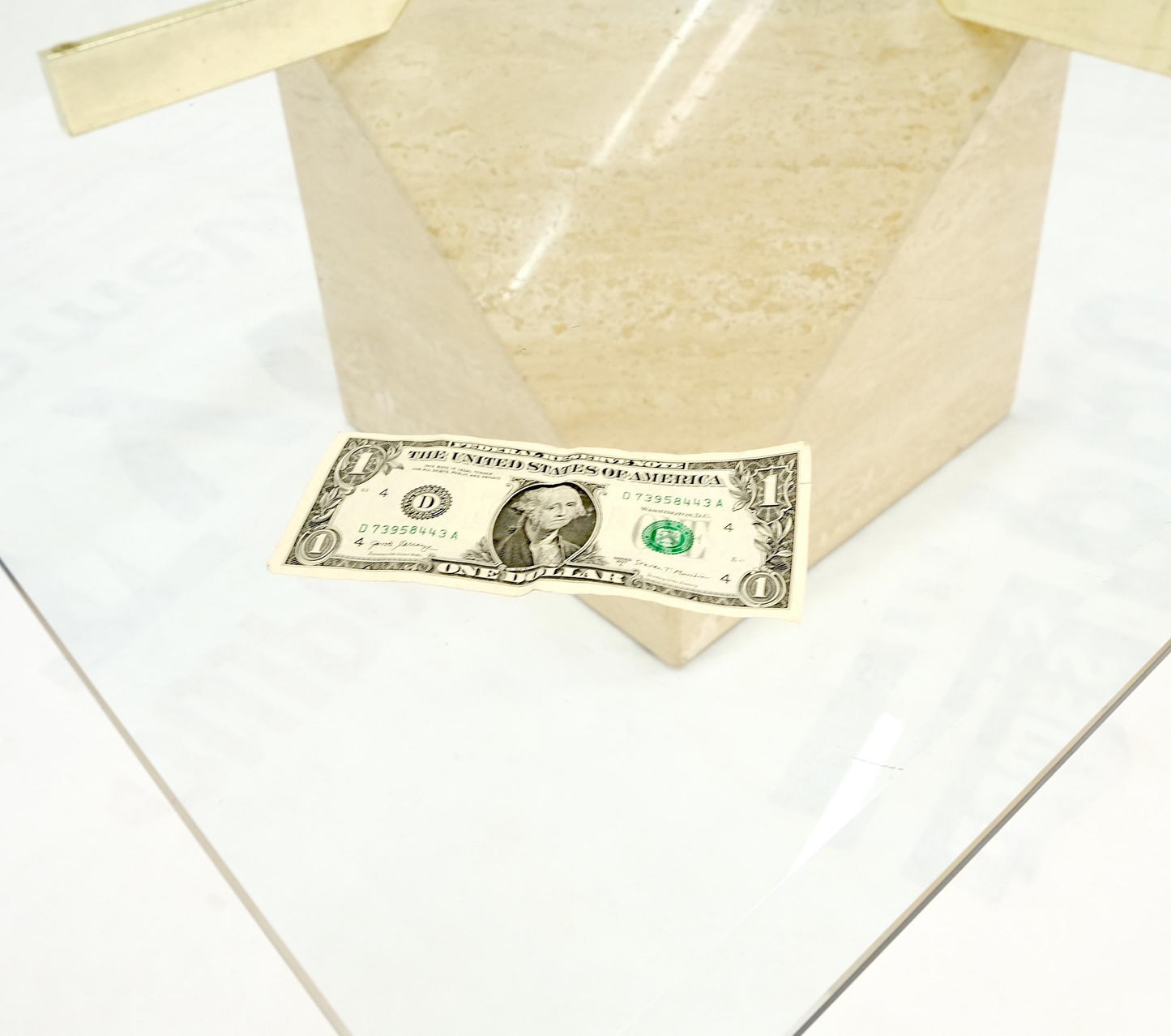 EstablishedLines Travertine Cube Base Square Glass Top Italian Mid-Century Modern Coffee Table