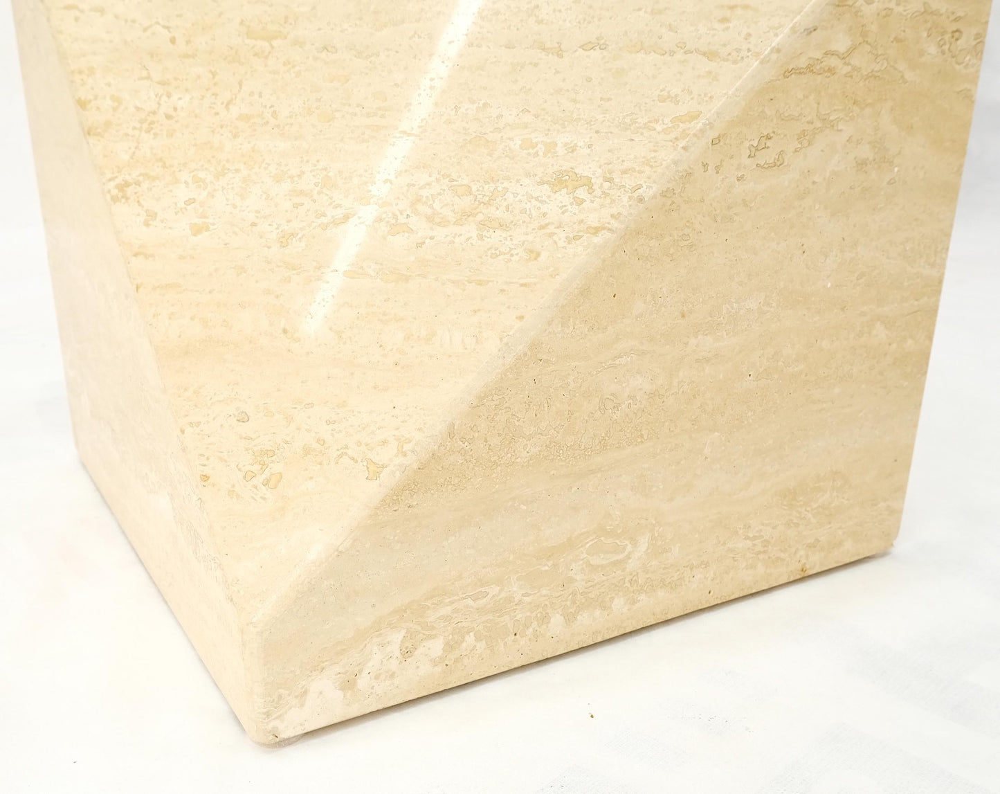 EstablishedLines Travertine Cube Base Square Glass Top Italian Mid-Century Modern Coffee Table