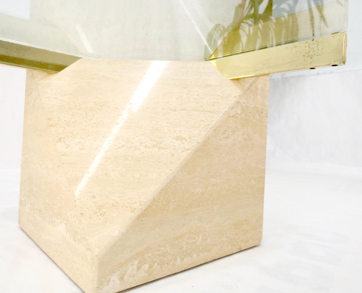 EstablishedLines Travertine Cube Base Square Glass Top Italian Mid-Century Modern Coffee Table