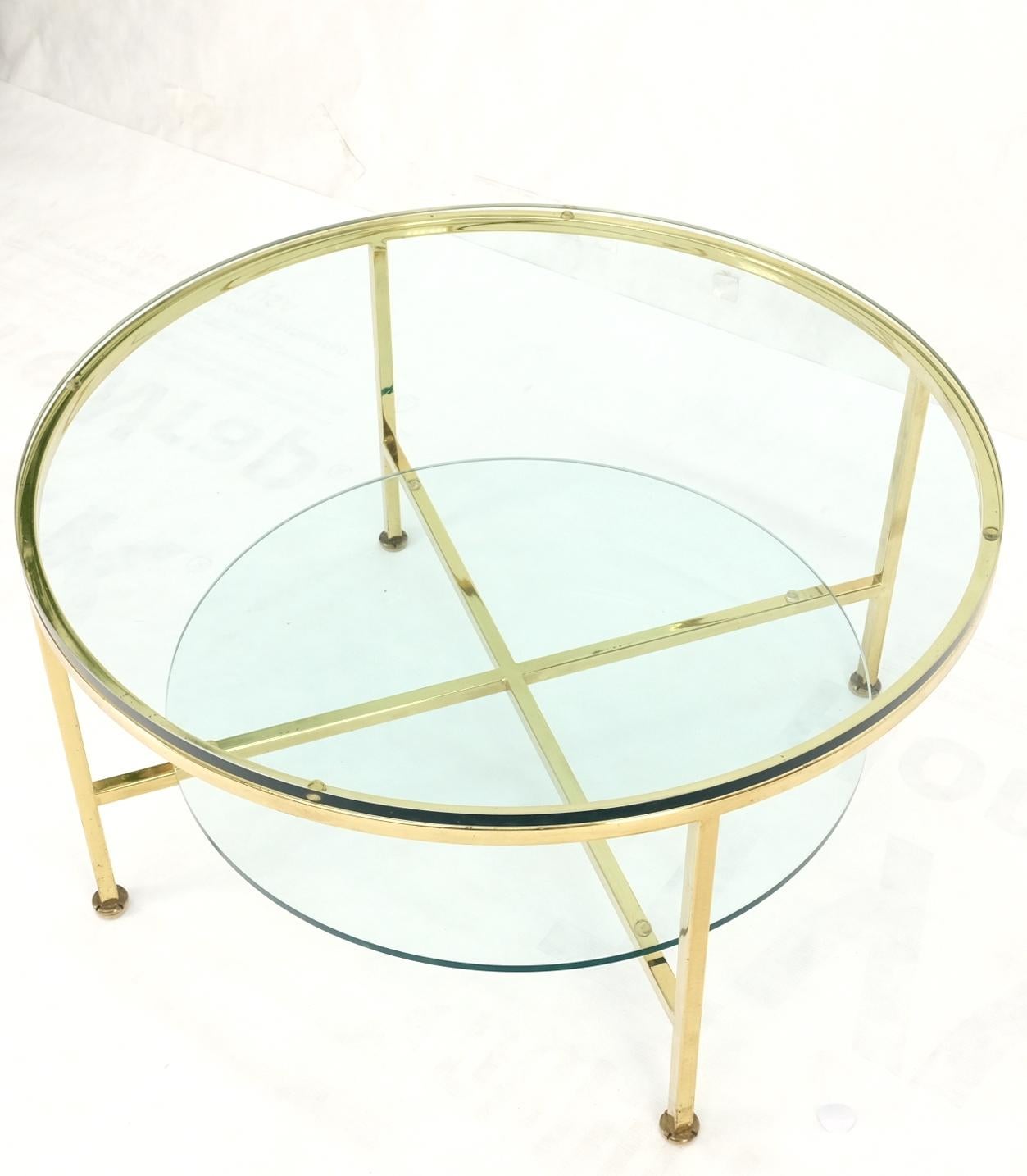 EstablishedLines Two Tier Cross Shape Brass Base Round Occasional Coffee Side End Table Stand