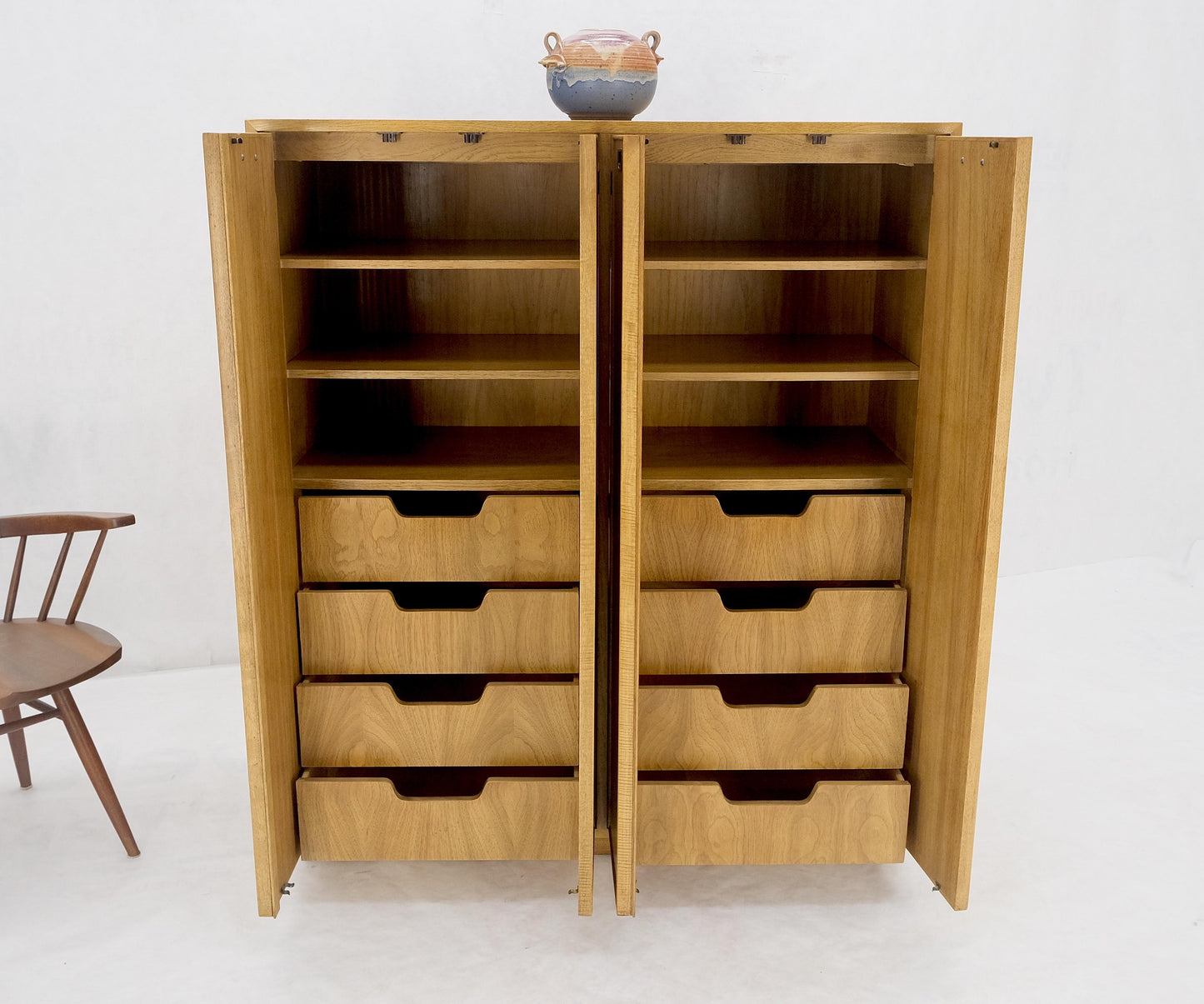 EstablishedLines Blond Walnut Side by Side 4 Doors Two Compartment Chest Drawers Dresser MINT!