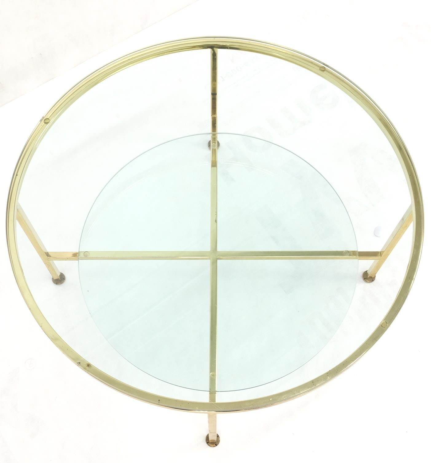 EstablishedLines Two Tier Cross Shape Brass Base Round Occasional Coffee Side End Table Stand