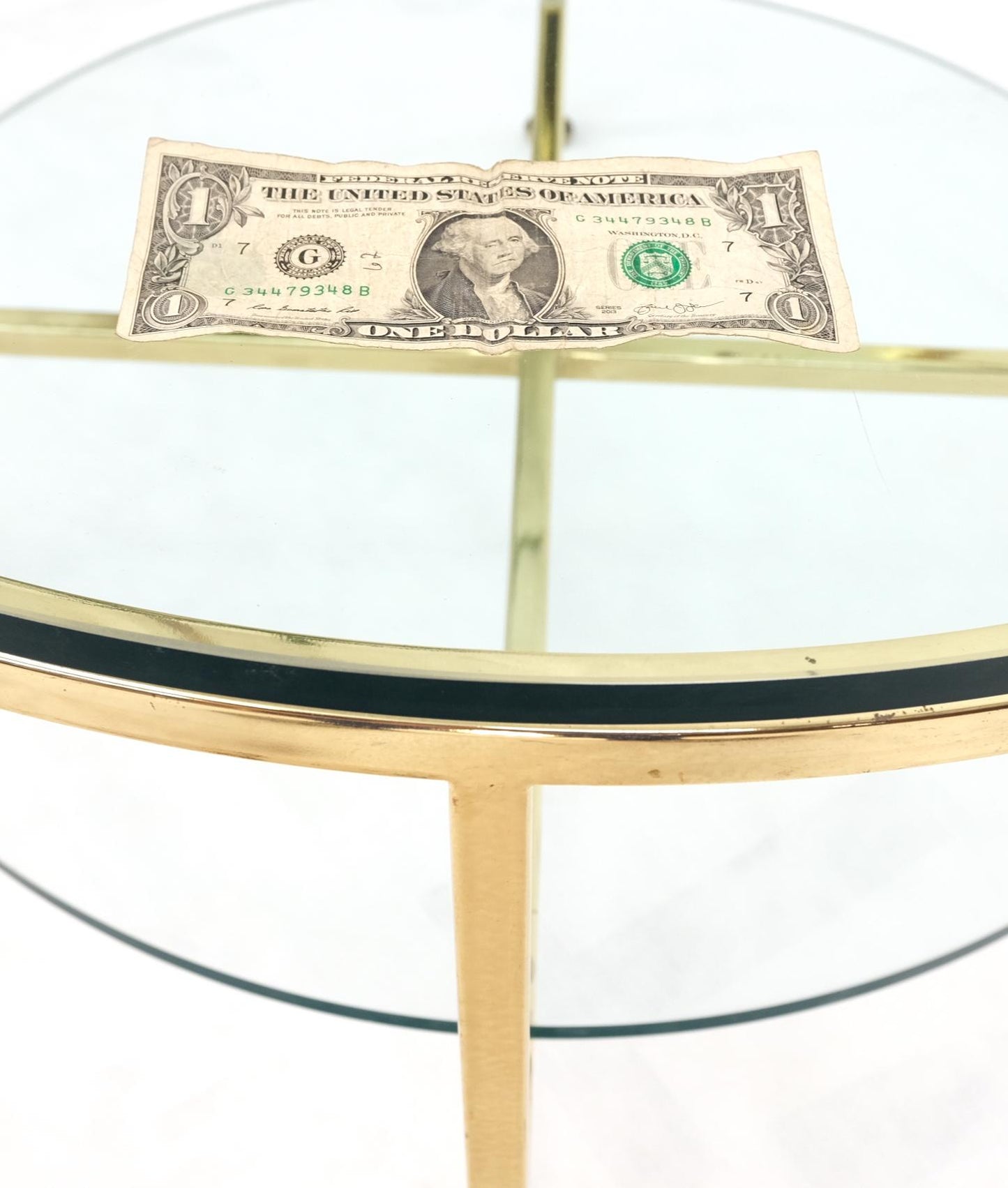 EstablishedLines Two Tier Cross Shape Brass Base Round Occasional Coffee Side End Table Stand