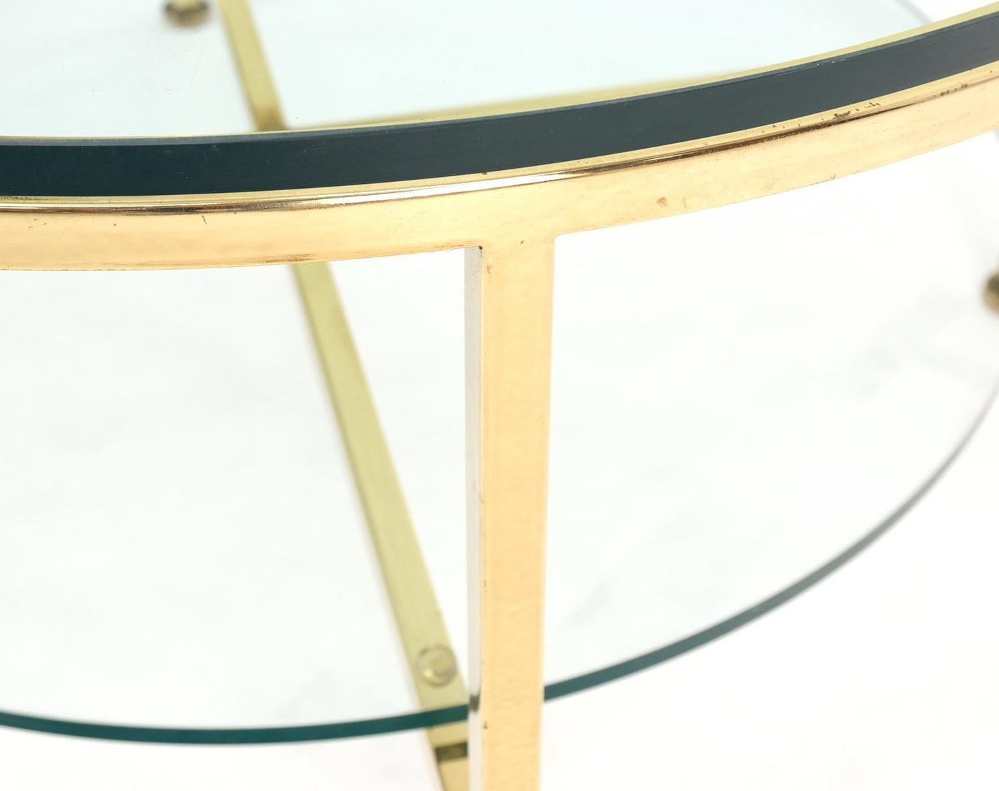 EstablishedLines Two Tier Cross Shape Brass Base Round Occasional Coffee Side End Table Stand