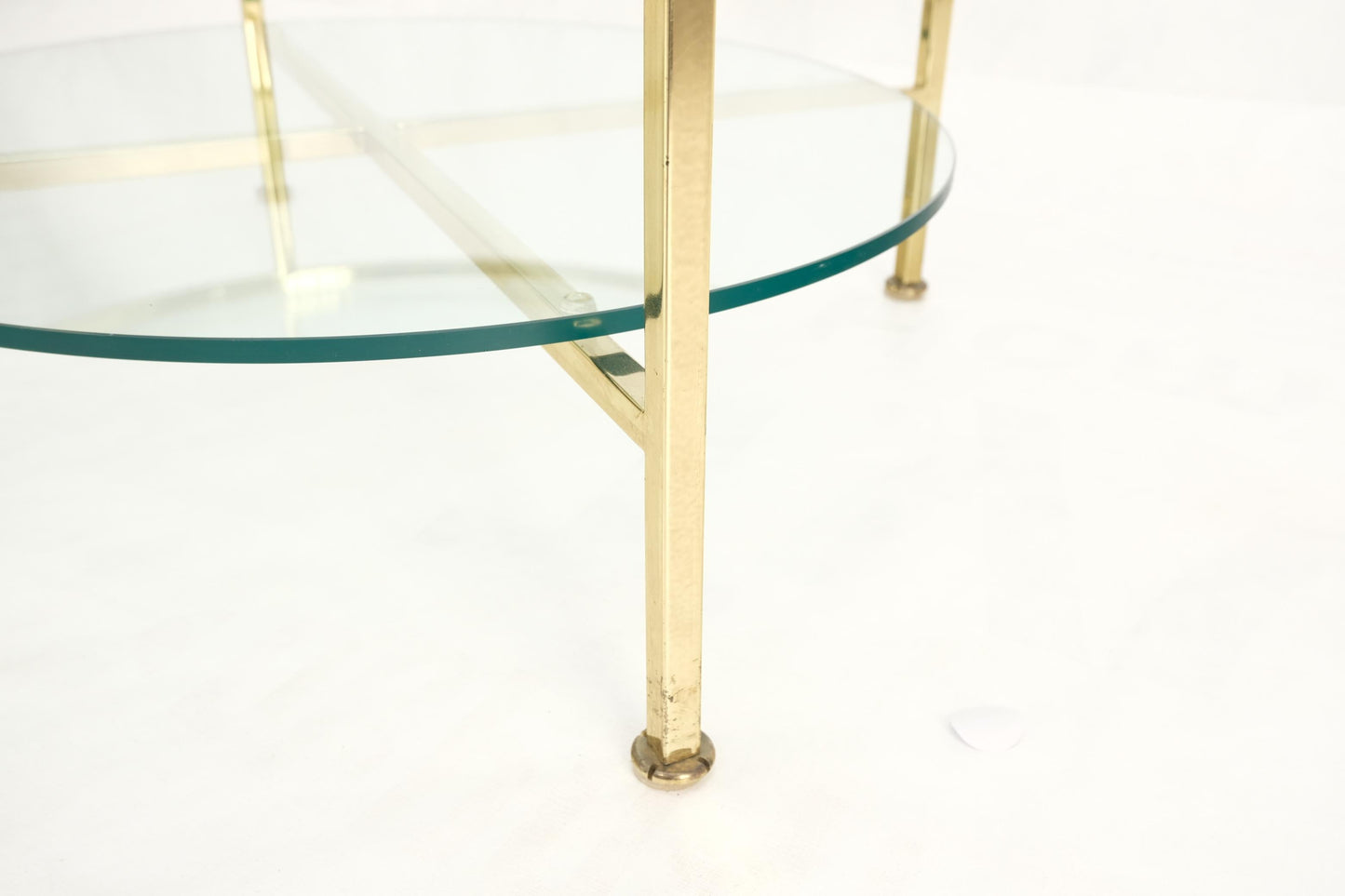 EstablishedLines Two Tier Cross Shape Brass Base Round Occasional Coffee Side End Table Stand