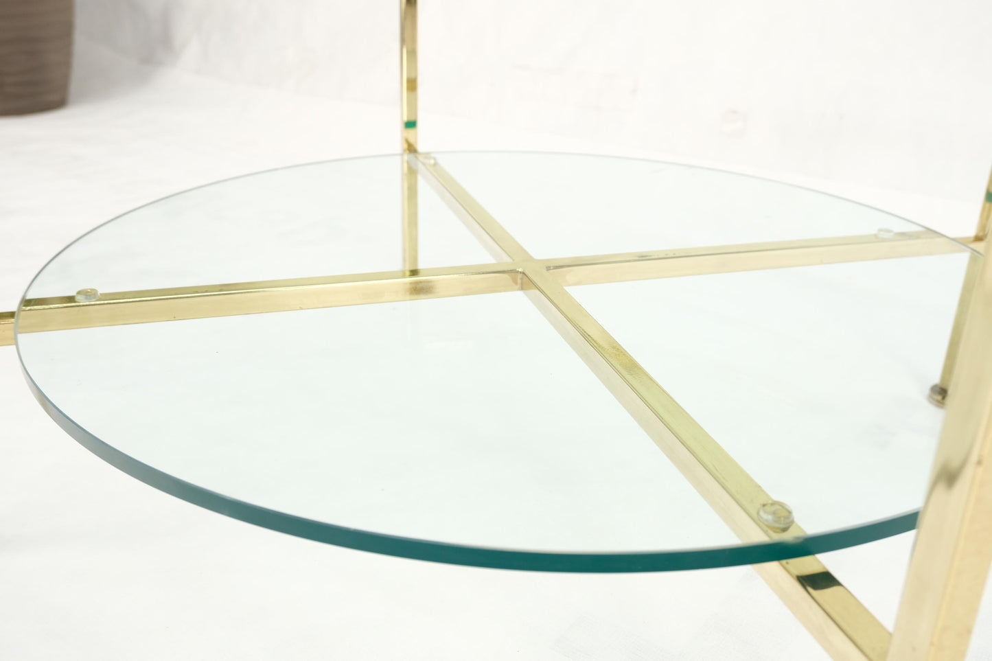 EstablishedLines Two Tier Cross Shape Brass Base Round Occasional Coffee Side End Table Stand