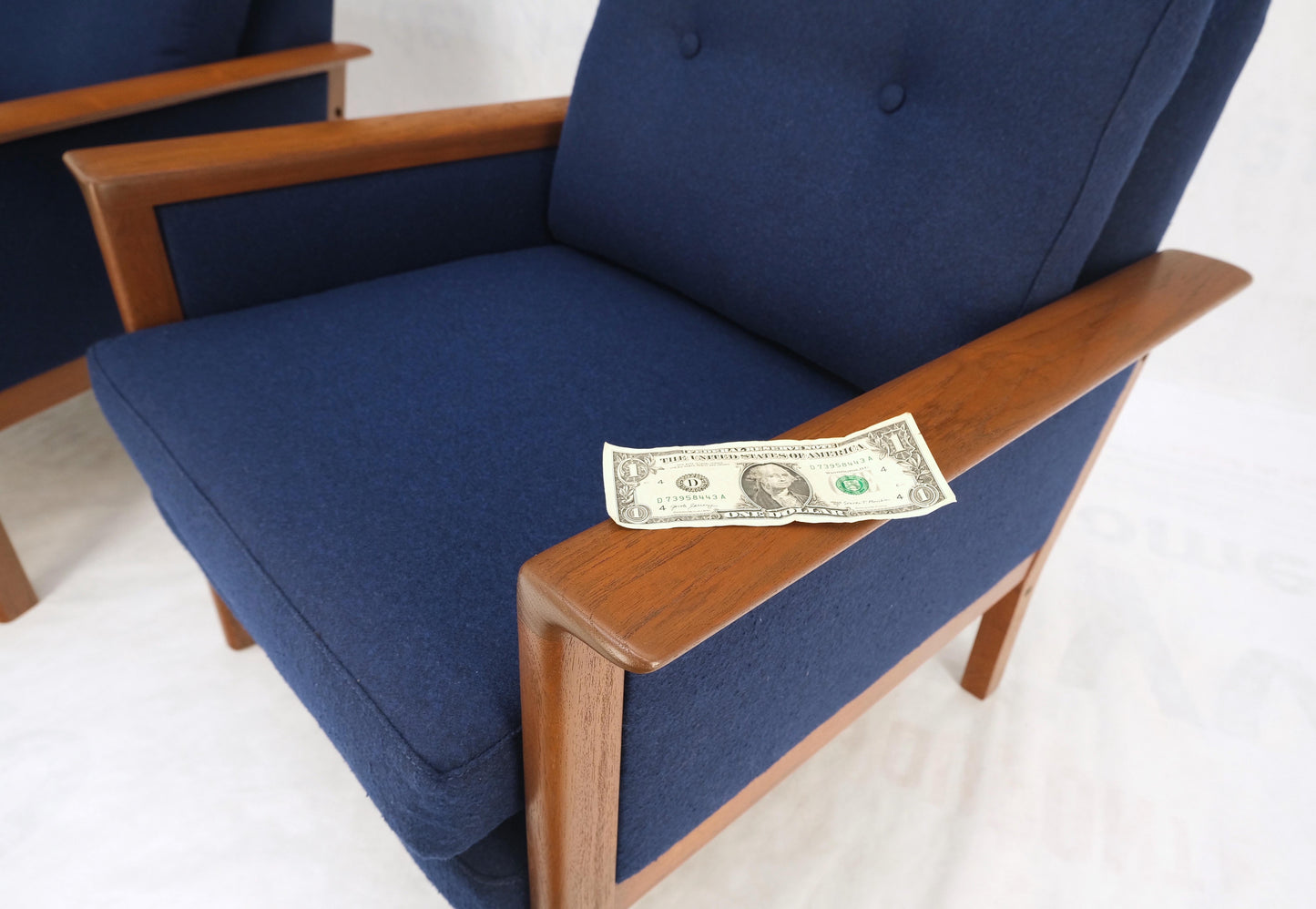 EstablishedLines Danish Mid-Century Modern Teak Frames New Wool Upholstery Lounge Chairs Refinish