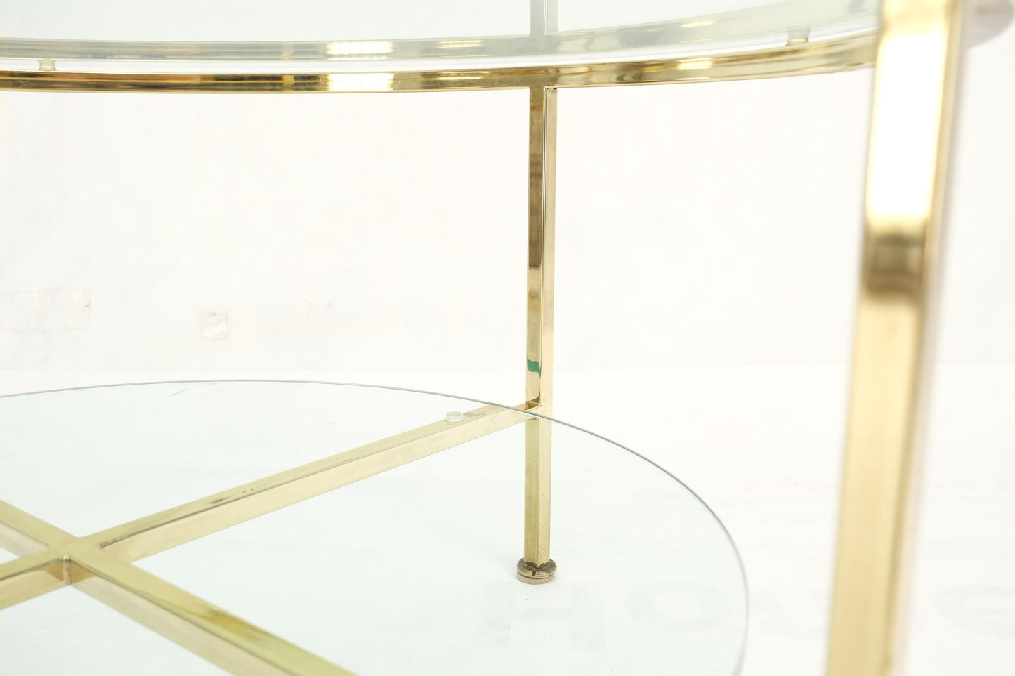 EstablishedLines Two Tier Cross Shape Brass Base Round Occasional Coffee Side End Table Stand