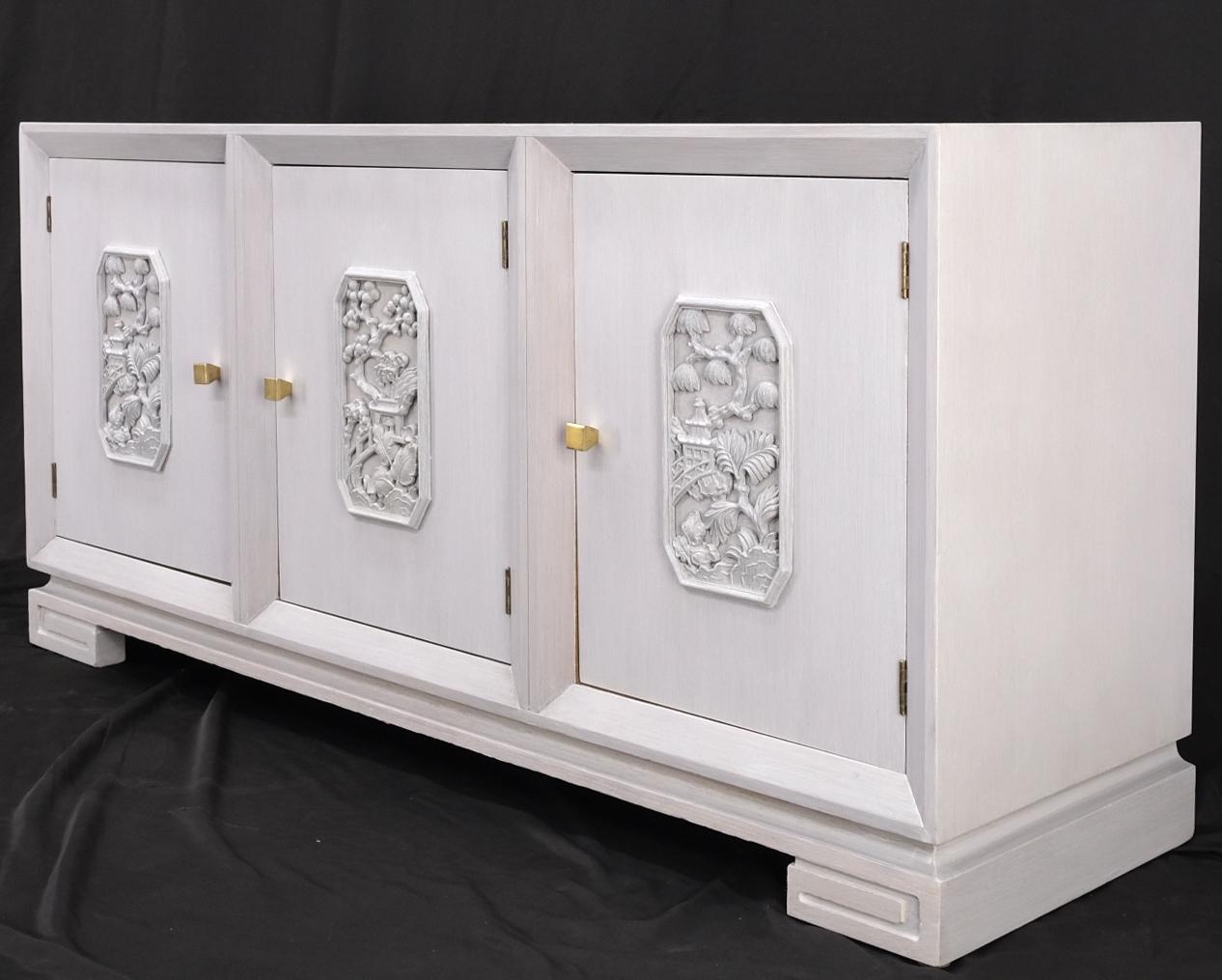 EstablishedLines Bleached Walnut 3 Doors Compact Credenza Chest Dresser Console Mont Style Mint