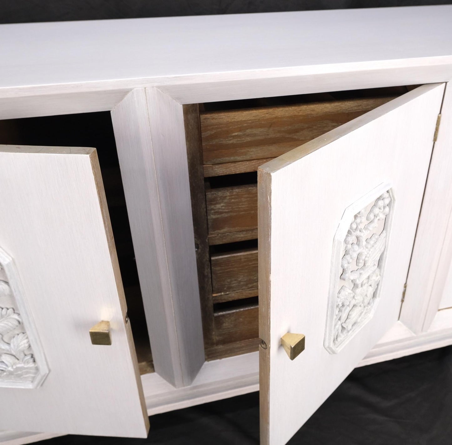 EstablishedLines Bleached Walnut 3 Doors Compact Credenza Chest Dresser Console Mont Style Mint