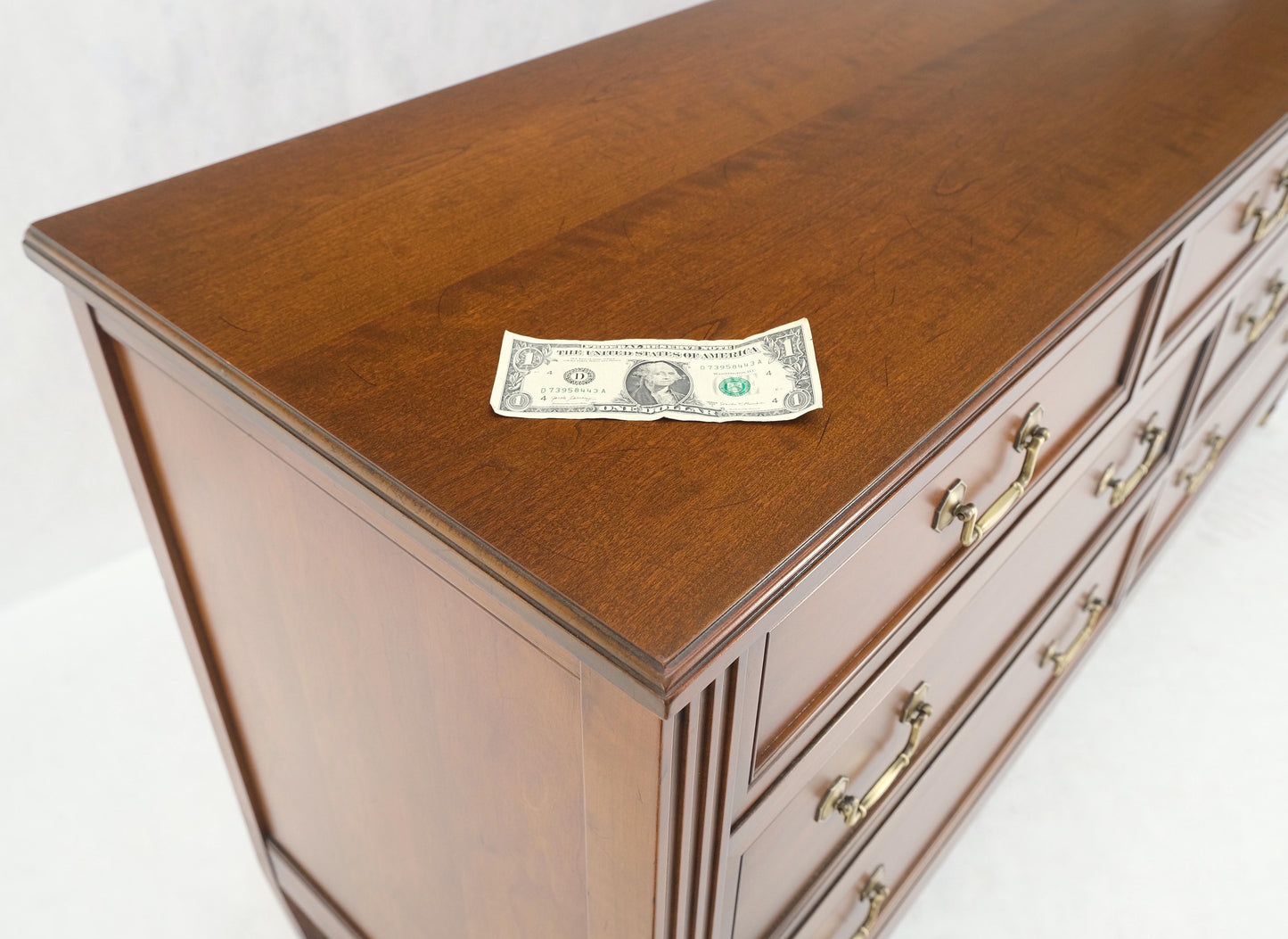 EstablishedLines Mid-Century Modern 7 Drawers Brass Drop Pulls Long Walnut Dresser Credenza Mint!