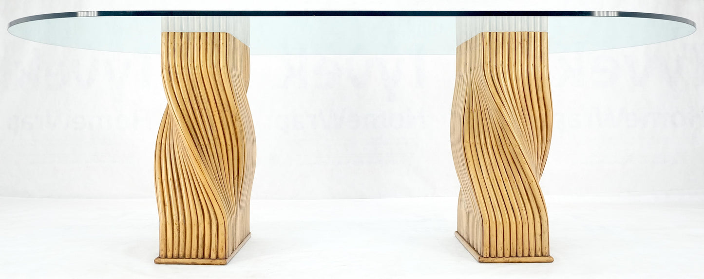 EstablishedLines Racetrack Oval Shape 3/4" Glass Top Sheaf of Twisted Bamboo Bases Dining Table