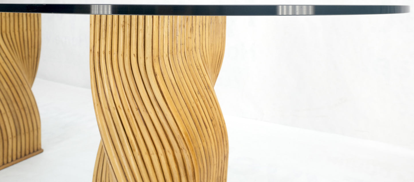 EstablishedLines Racetrack Oval Shape 3/4" Glass Top Sheaf of Twisted Bamboo Bases Dining Table