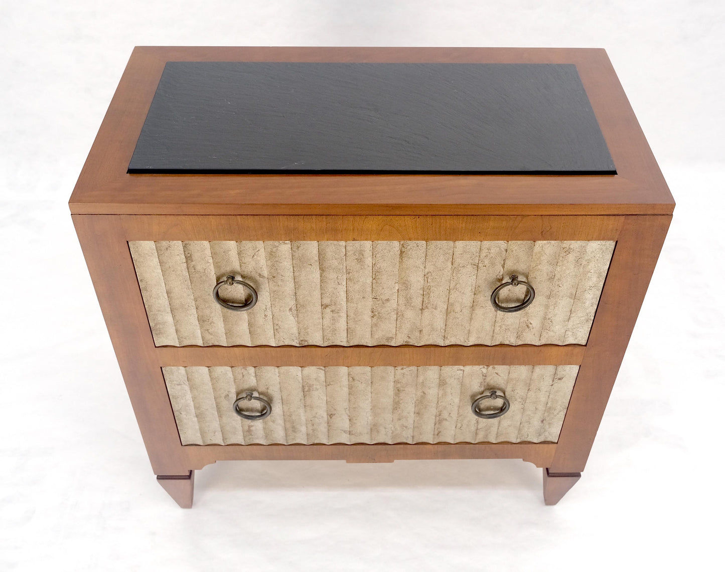 EstablishedLines Baker Slate Top Silver Leaf Scallop Front Two Drawers Night Stand End Table MINT