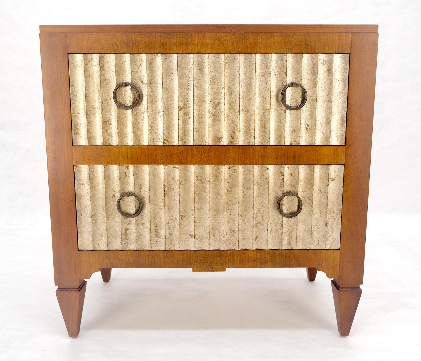 EstablishedLines Baker Slate Top Silver Leaf Scallop Front Two Drawers Night Stand End Table MINT