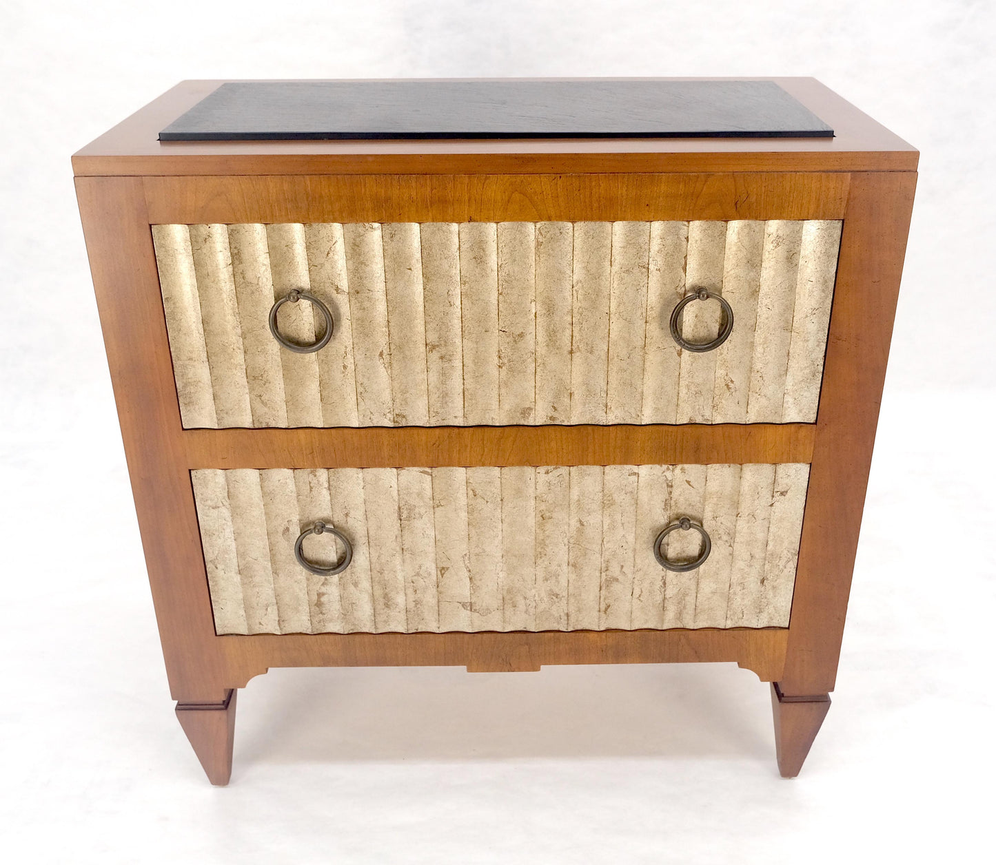 EstablishedLines Baker Slate Top Silver Leaf Scallop Front Two Drawers Night Stand End Table MINT